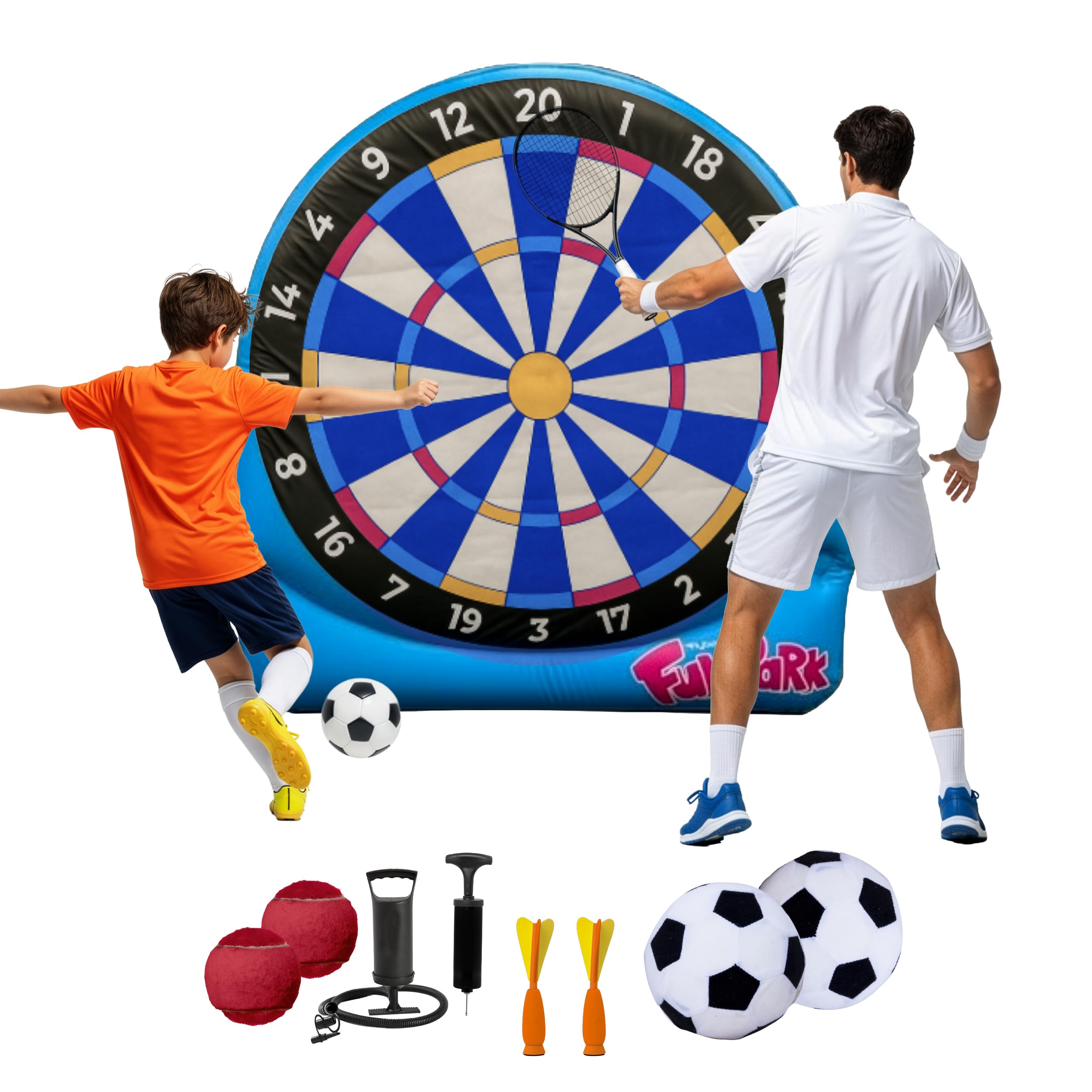 Flybar FunPark Giant Inflatable Dartboard Game for Kids – Outdoor Target Toy with Velcro Darts & Balls – Backyard Sports Set for Boys & Girls Ages 6+ – Inflatable Soccer Toss, Pump & Ground Stakes