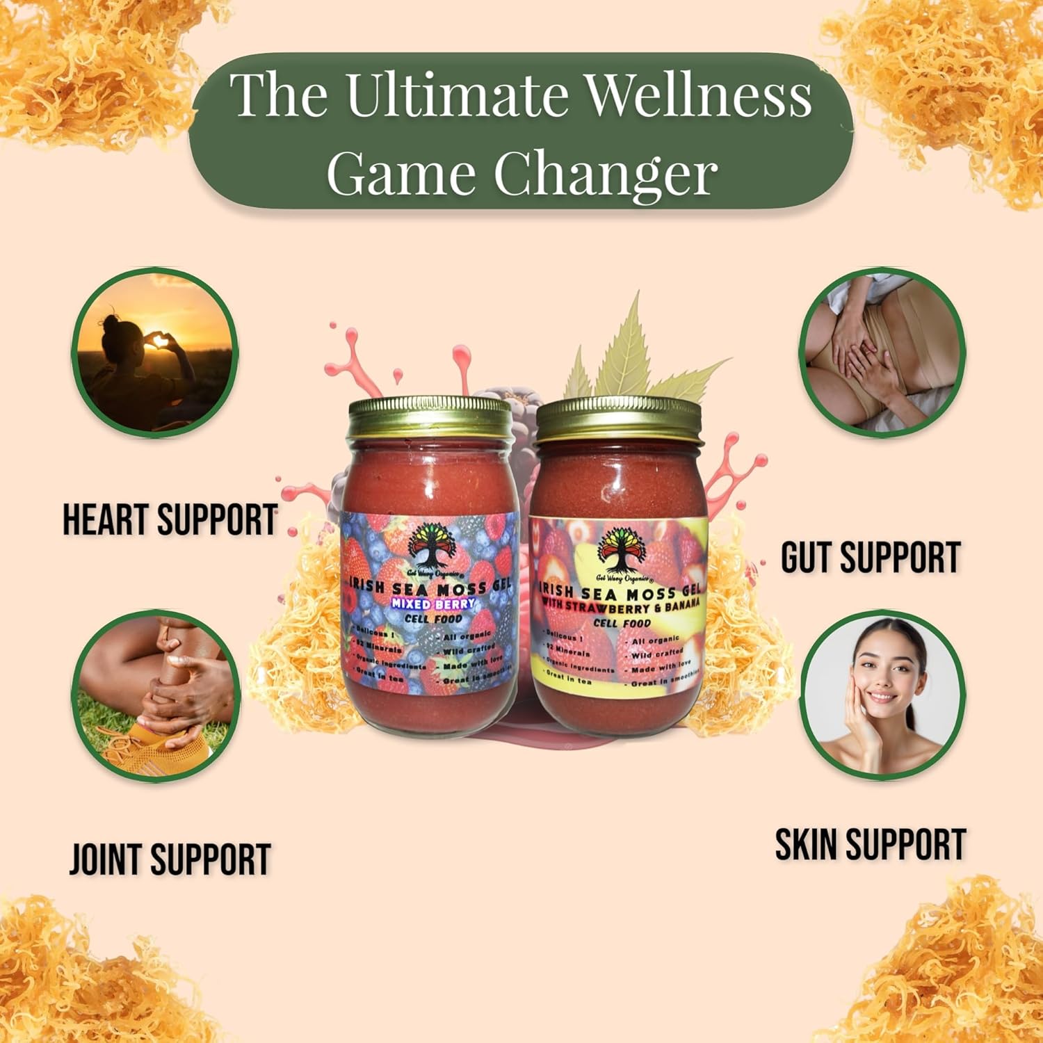 Wildcrafted Irish Sea Moss Gel | Made with Seamoss | Made in USA | Rich in Vitamins & Minerals | 100% Organic Gold Sea Moss Gel Raw | Berry Pack (2 Pack)