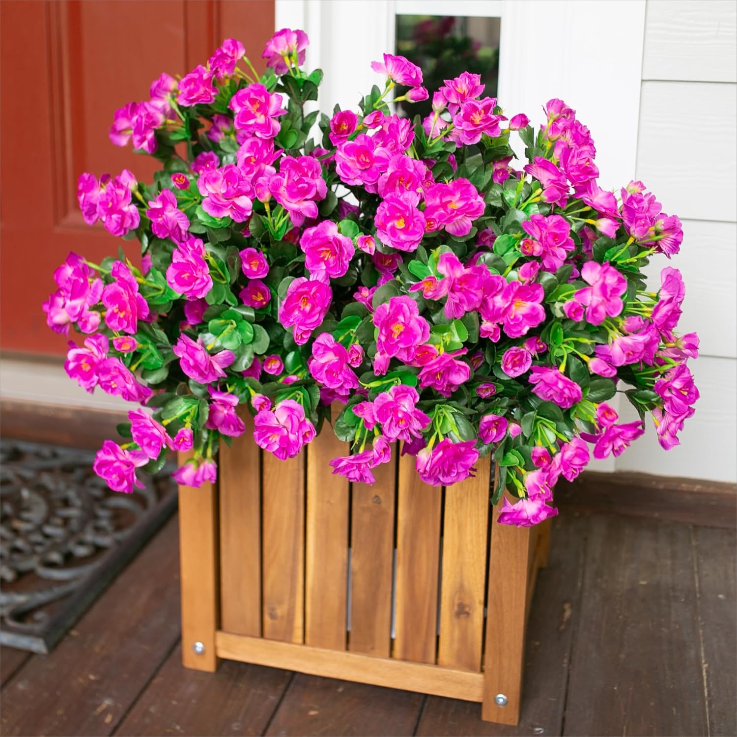 Ivydale Artificial Faux Outdoor Flowers Plants for Outside Spring Decoration, Fake Silk Fuchsia Camellia UV Resistant Realistic for Planter Porch Patio Balcony Garden Home, 3 Large Bundles - Image 2
