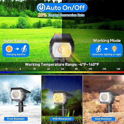 Miniatura 10 de EIUIO Solar Outdoor Lights Solar Lights Outdoor Waterproof Solar Spot Lights Outdoor with Auto OnOff and 3 Lighting Modes  Solar Landscape Lights