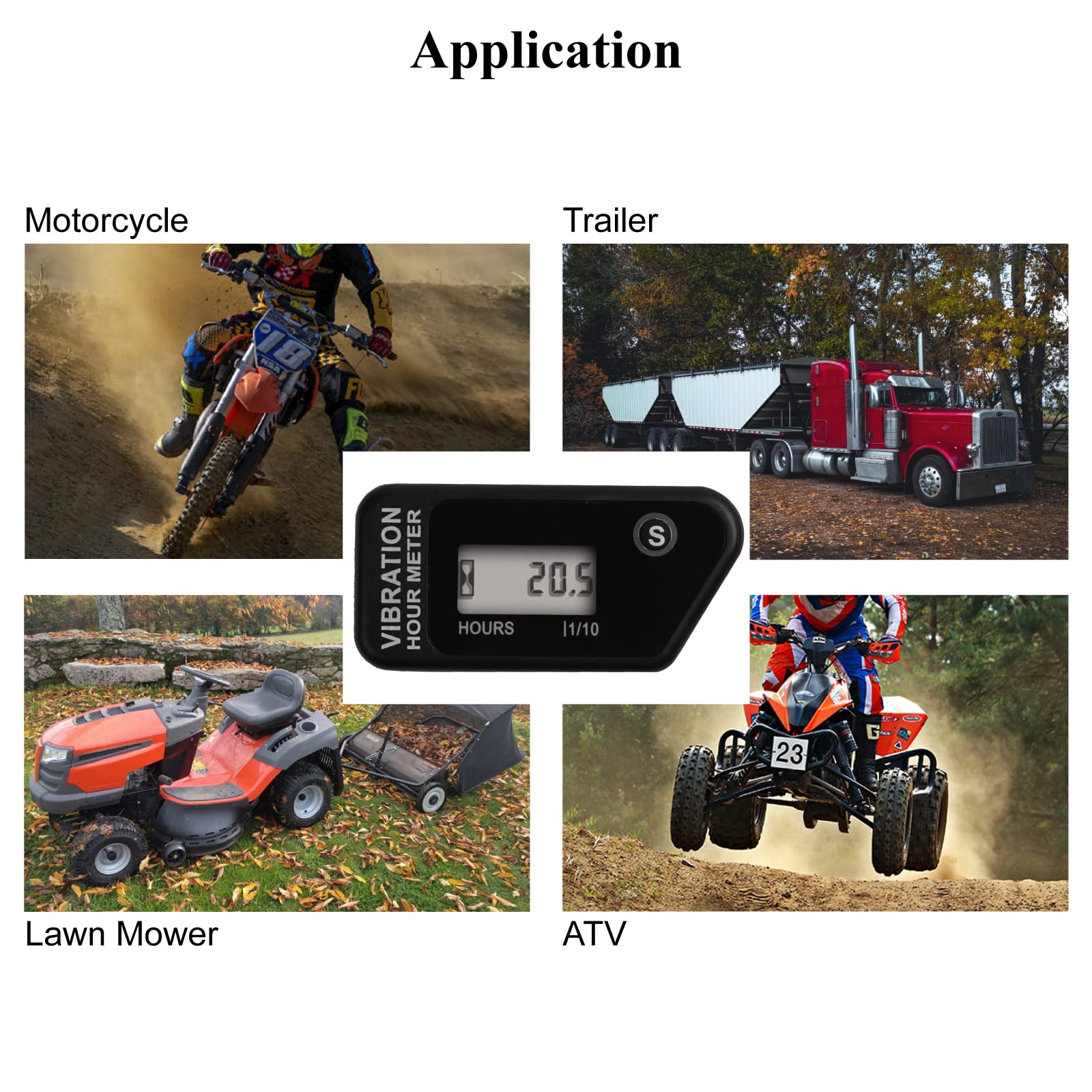 contaore digitale LCD senza fili menu di manutenzione design impermeabile contaore a vibrazione per ATV, rimorchi, moto, apparecchiature elettriche, tosaerba ecc.