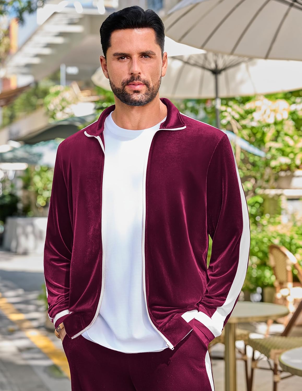 Vssjavun Men's 2 Piece Tracksuit Velour Track Suits Casual Sweatsuits Full Zip Velvet Jogging Suit Sets - Image 2