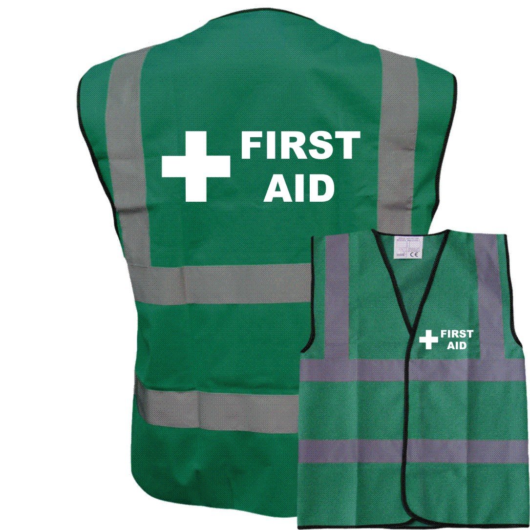 10 First Aid Green Hi Vis Viz Safety Vest Waistcoat, Reflective High Visibility EN471 BS,