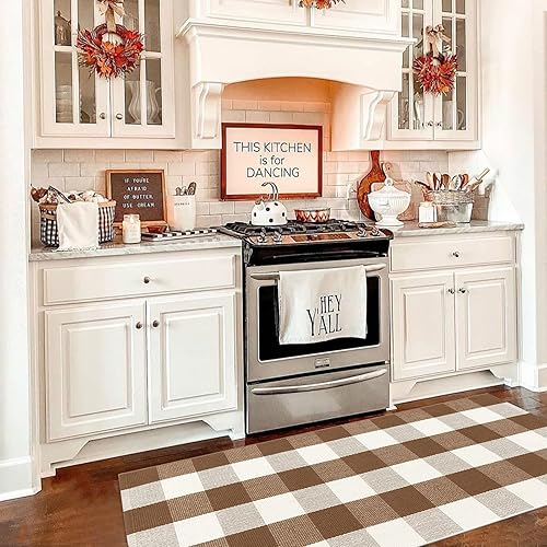 Miniatura 161 de CAINANEL Buffalo - Alfombra de algodón a cuadros de 5 x 7 pies, tejida a mano para interiores y exteriores, alfombra de área para puerta de Tela