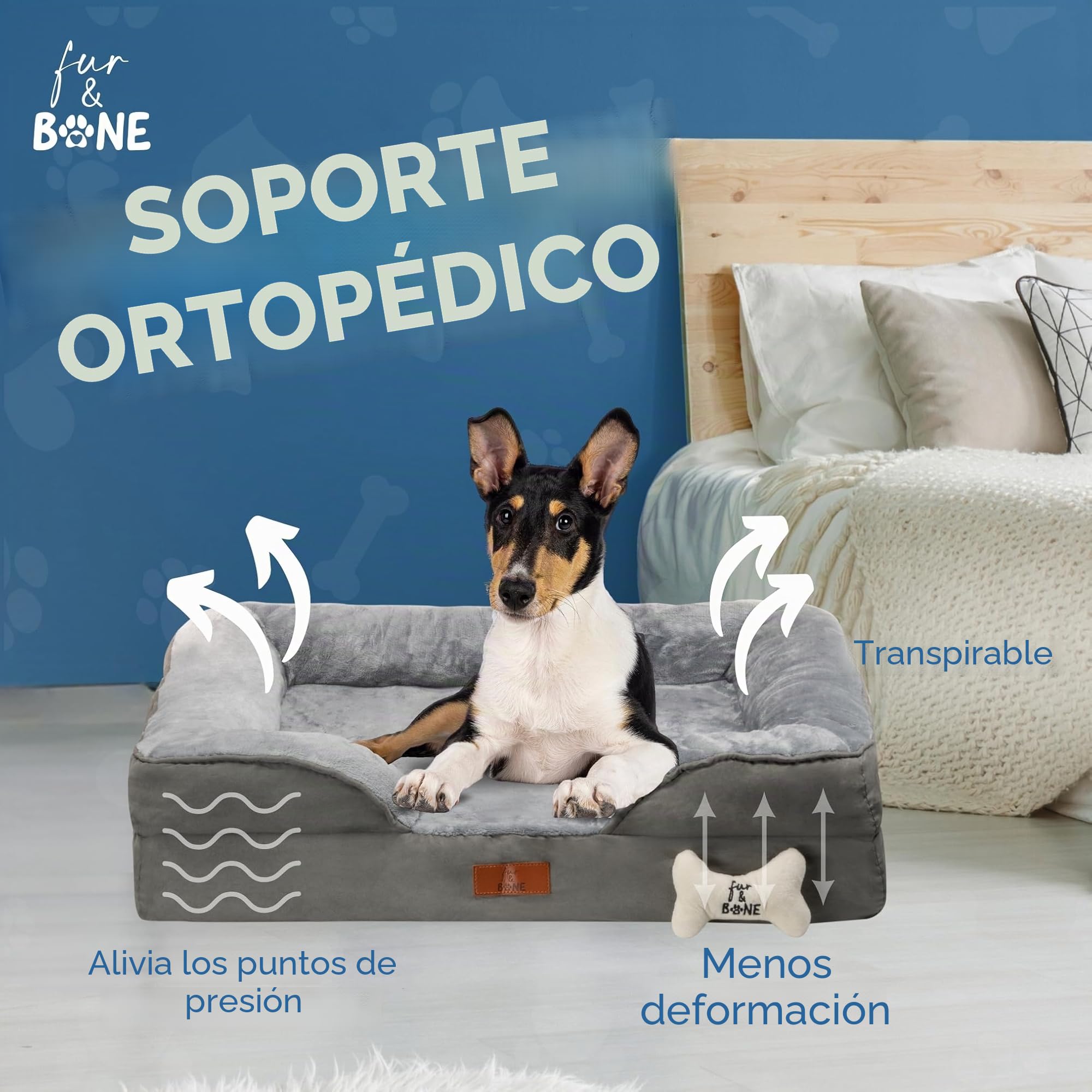Fur & Bone Cama para Perro, sofá Cama ortopédica Grande para Perros, Funda extraíble, diseño Relajante, Base Antideslizante, Impermeable y Lavable