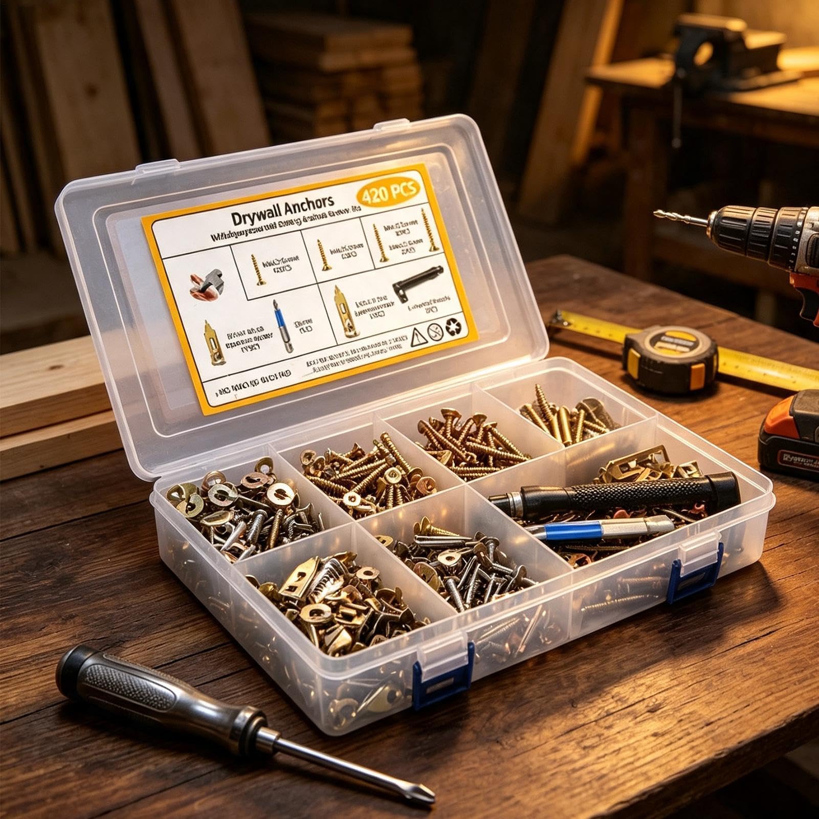 Autofilettanti per cartongesso con kit di viti 420 pezzi in acciaio, kit di | Viti Autoperforanti Per Cartongesso Per Specchi, TV, Porte, Quadri, Mobili, Barche, Librerie,