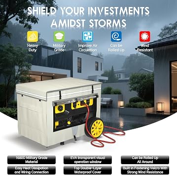 Generator Covers While Running, 32x24x24 Inches,1680+400D Double Layer, Portable Heavy Duty Dustproof/Waterproof Generator Covers, for 5000W-10000W Frame Generators, Beige