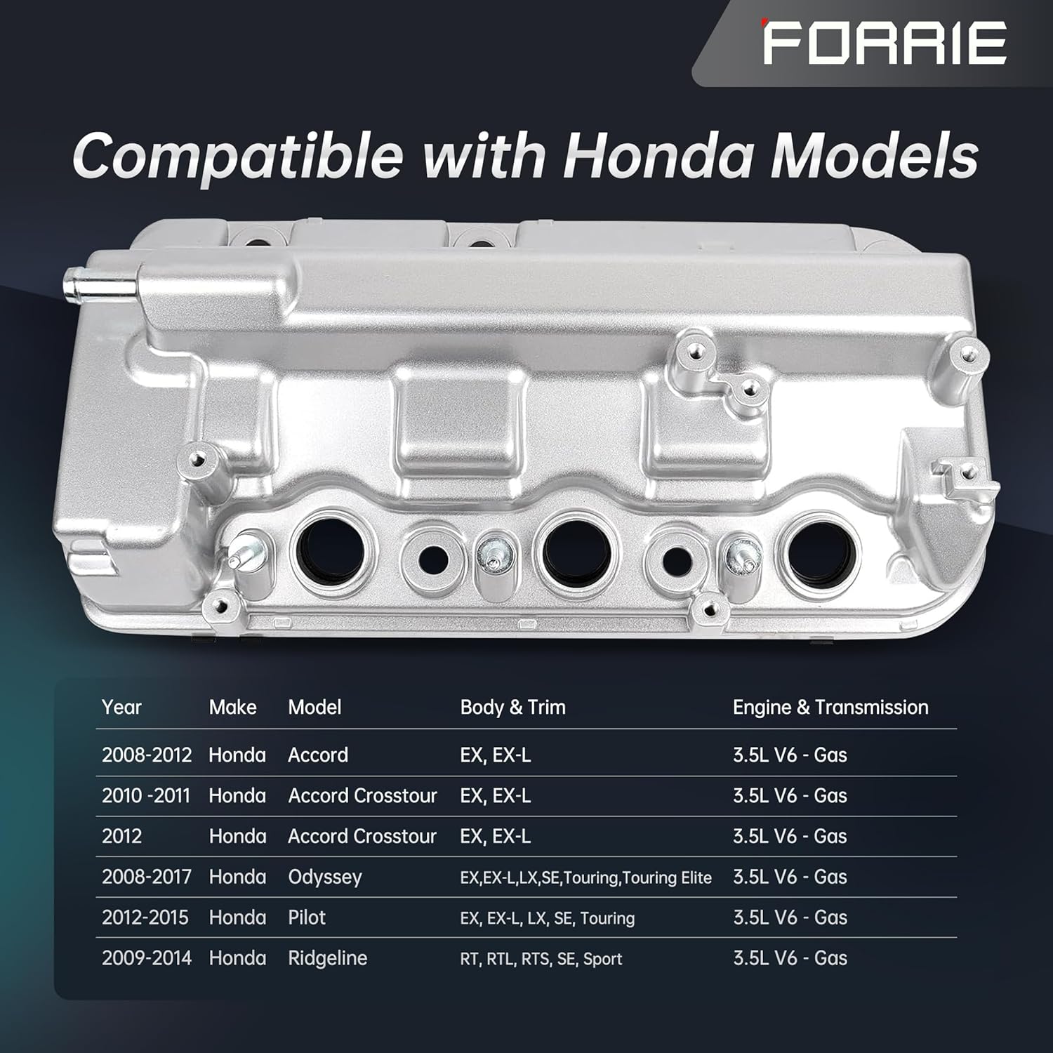 Aluminum Engine Valve Cover(Rear) Fits for 2008-2017 Honda Accord Odyssey Pilot Ridgeline Crosstour 2009-2015 Acura MDX RDX TL ZDX 3.5L 3.7L,Factory Replacement # 12320-R70-A00
