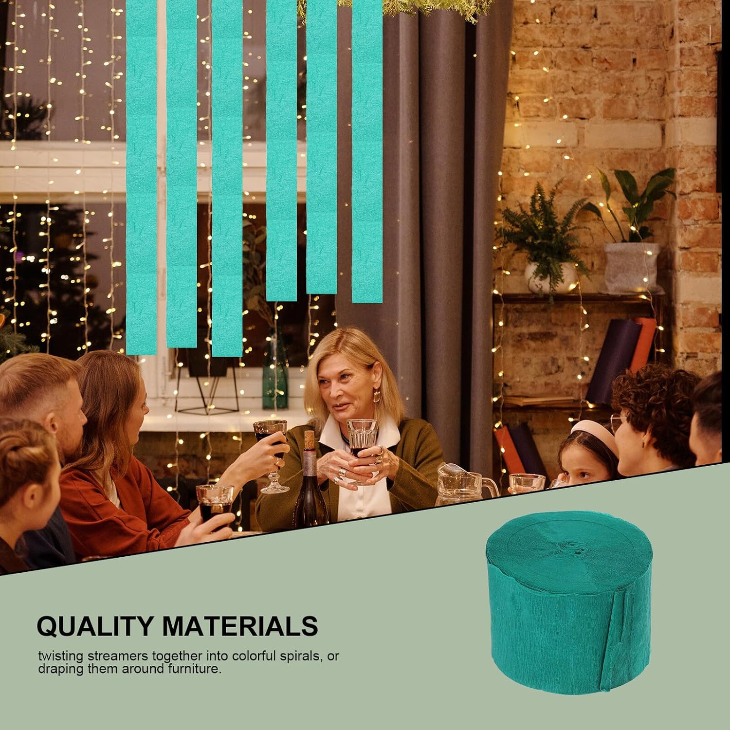 GLSTOY 8 Rolls Christmas Wrinkled Crepe Paper Streamer Set, Party Decorative Wrinkled Paper Rolls in Christmas Green, Multi-Function Streamers for Holiday and Event Decorations