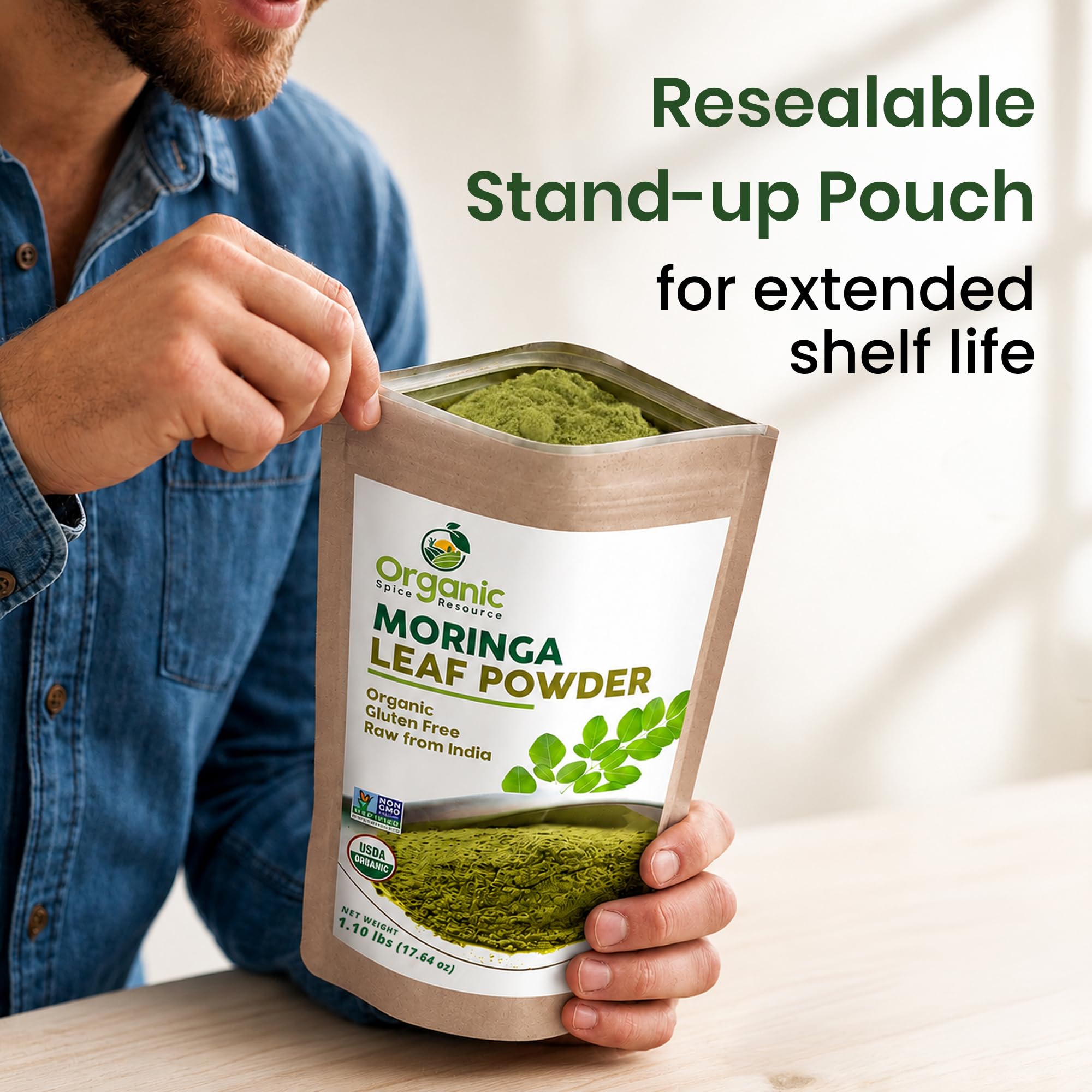 Organic Moringa Powder - 1.10 lbs (17.64 oz) | USDA Organics, Non-GMO, Kosher, Halal, Moringa Oleifera Leaf Powder - 100% Raw and Natural, Gluten-Free — Amazon image 8