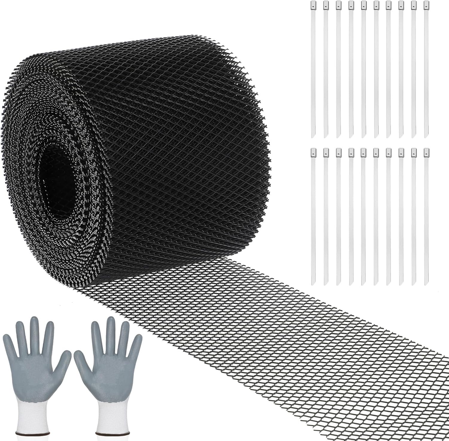 Tandefio Gutter Guard 6 Inch x 100 Feet Aluminum Guards Mesh Leaves Filter Gutter Cover Screen DIY Protection Netting Roll with 20 Fixed Cable Tie and Anti Scratch Gloves for Leaves Twigs (Silver)