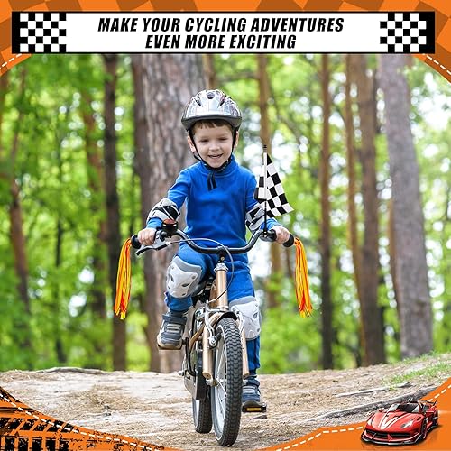 Miniatura 5 de Liliful Juego de 5 accesorios de bicicleta para niños, incluye 2 piezas de borla de bicicleta de llama, campana, 2 banderas a cuadros en blanco y