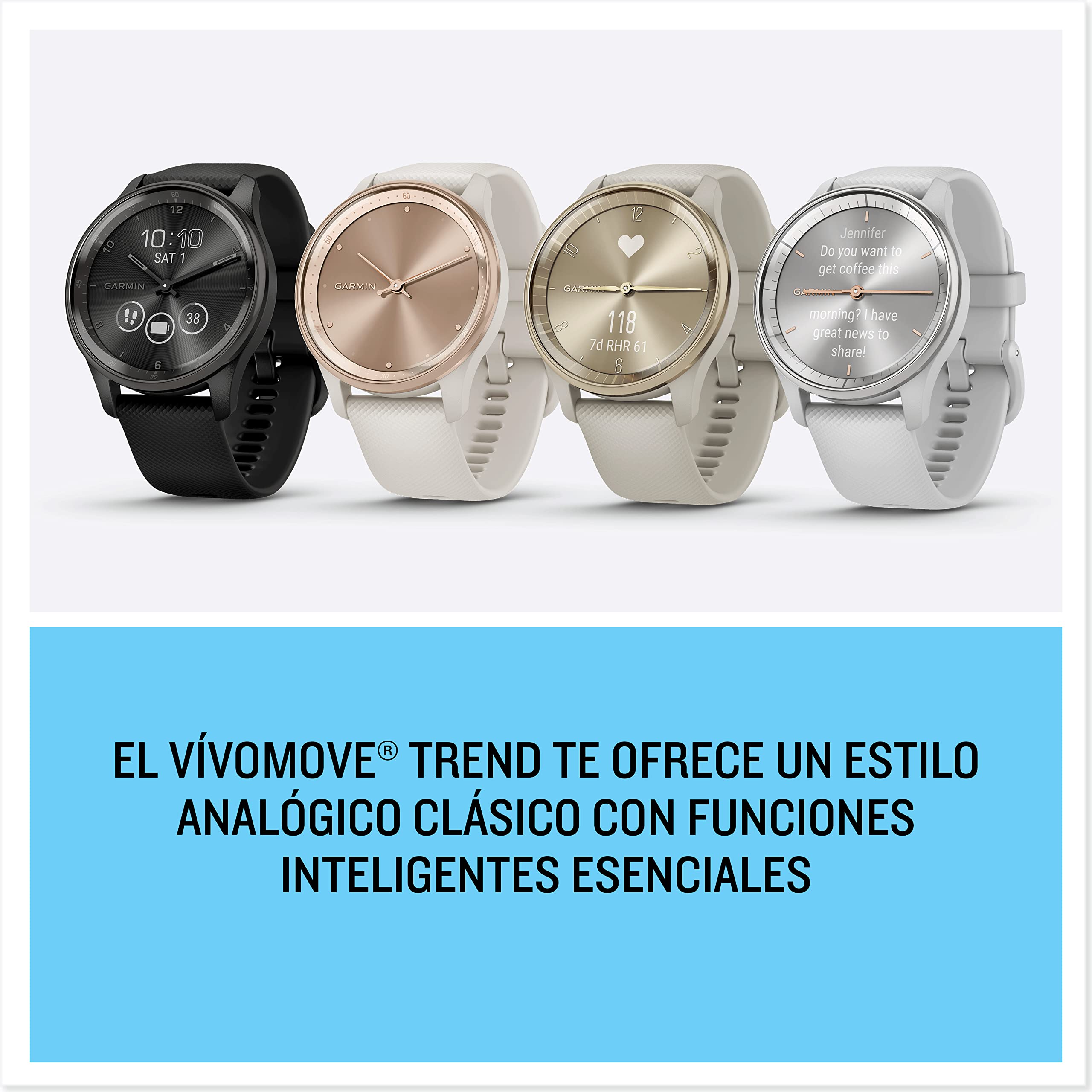 Garmin Vivomove Sport, Elegante Smartwatch Híbrido de 40 mm con Sofisticado Aspecto Analógico, Funciones Inteligentes