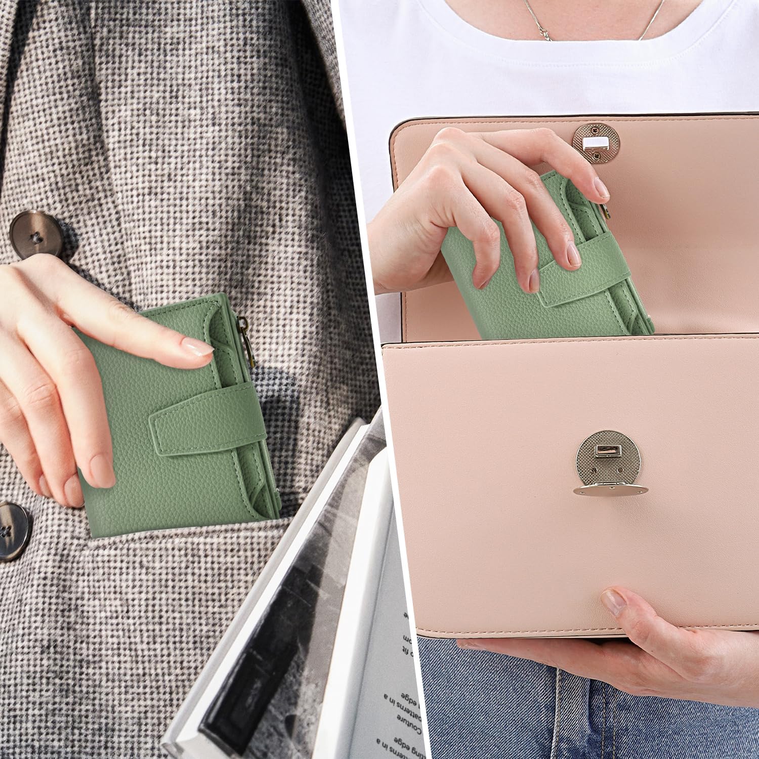 Small Wallet Women RFID Blocking Soft Leather Bifold Compact Card Holder Wallet for Women with Zipper Coin Pocket 4 ID Window - Image 8