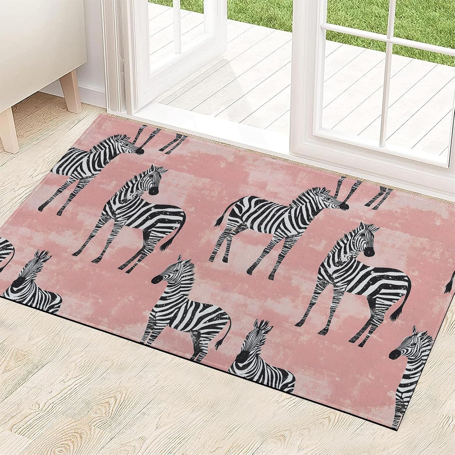 Zebra Indoor Door Mat 29.5x17in,Non Slip Backing Wildlife Pink Background Floor Mats,Non Woven Entryway Rug,Welcome Rugs Decor,for Entrance Inside Porch Kitchen,Practical Doormats Gifts