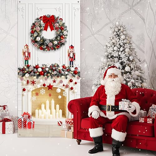 Miniatura 6 de Buryeah Decoración de puerta de Navidad, cubierta de puerta de chimenea de Navidad, pancarta de cascanueces de Navidad, telón de fondo, soporte de