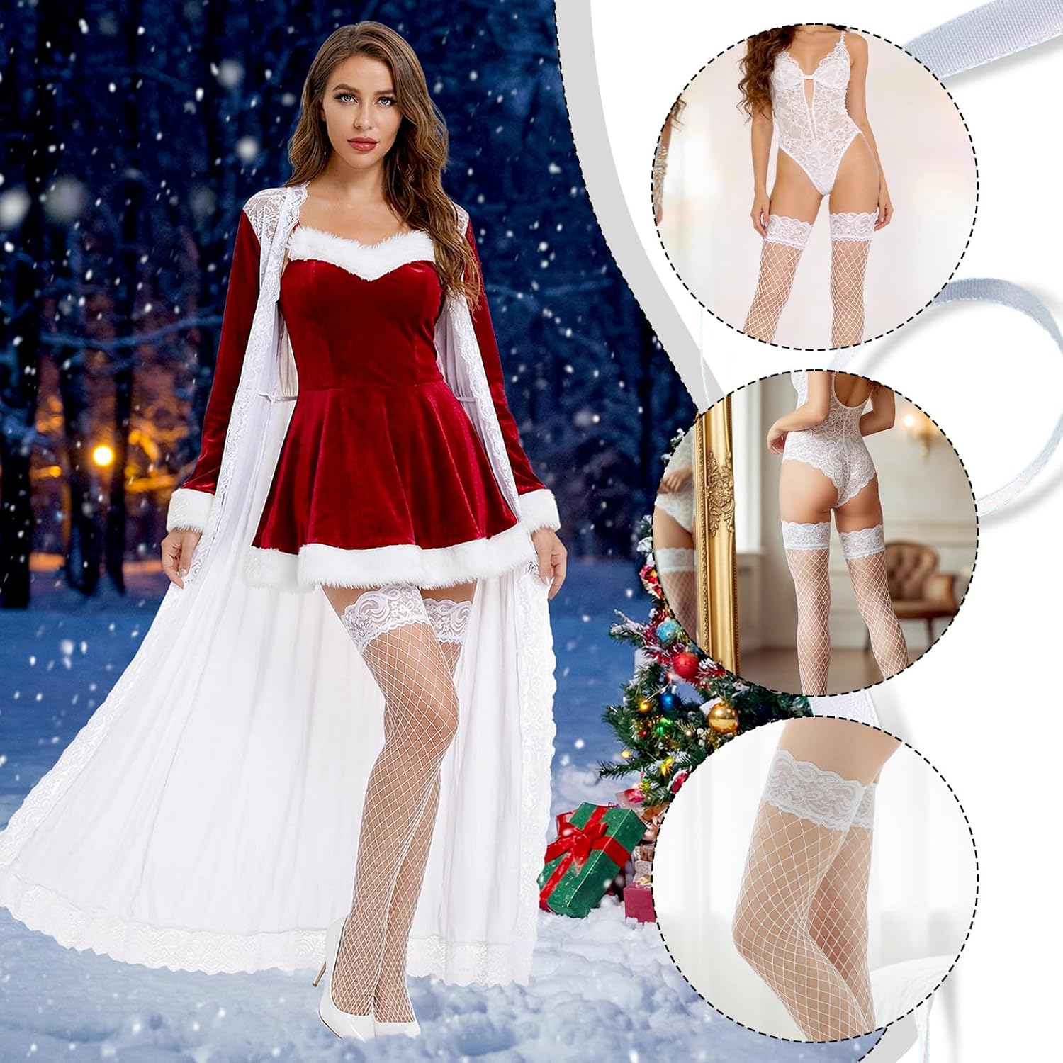 White Fishnet Stockings - Fishnet Thigh High Stockings for Women - Elegant White Fishnets with Lace Top - Image 6