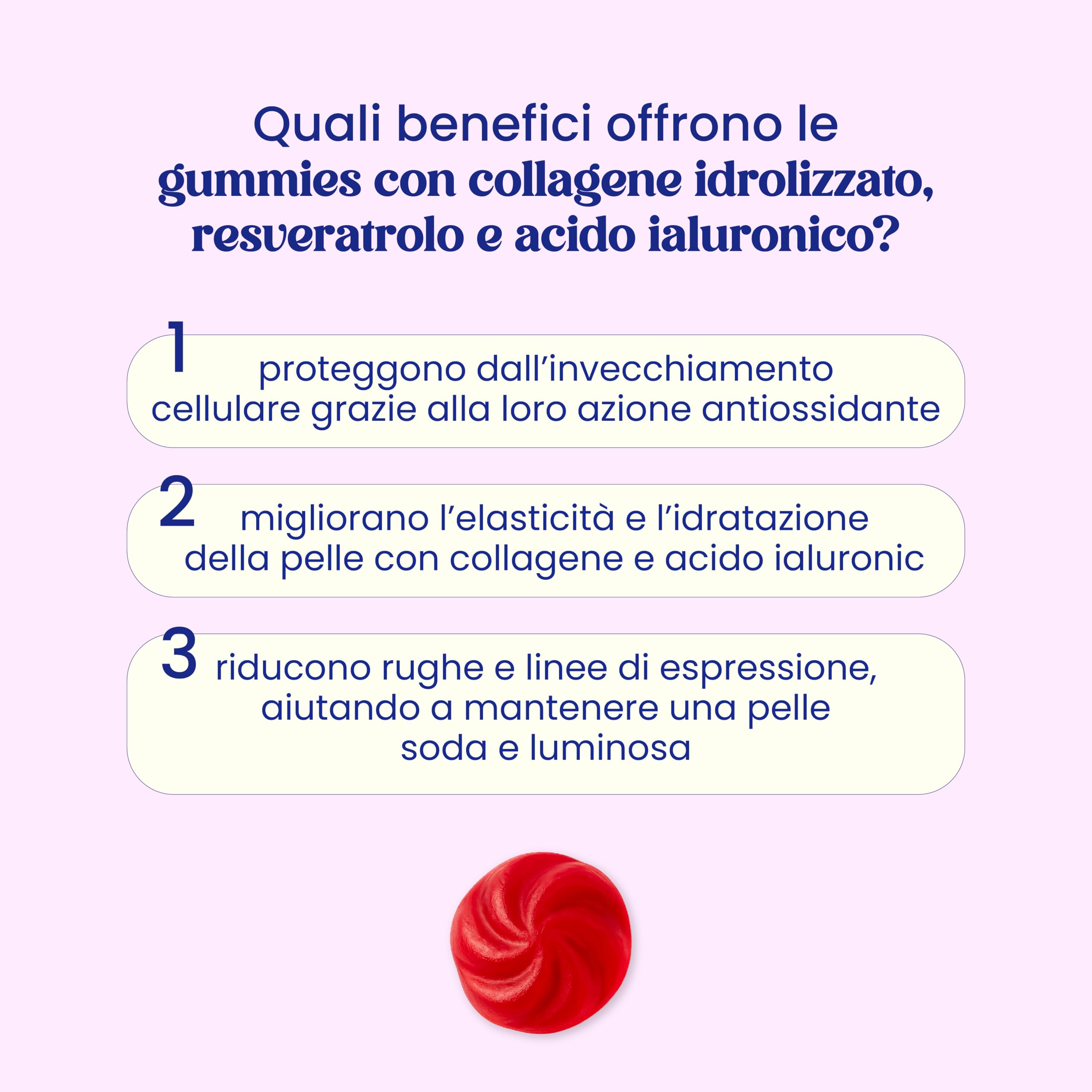 Jelly Pills Gummies Collagene 500 mg + Resveratrolo 50 mg + A.Ialuronico + Coenzima Q10 + Vitamine C E - 60 Gummies per 2 mesi - Senza Zuccheri - Gusto Fragola Naturale - Pelle e Articolazioni