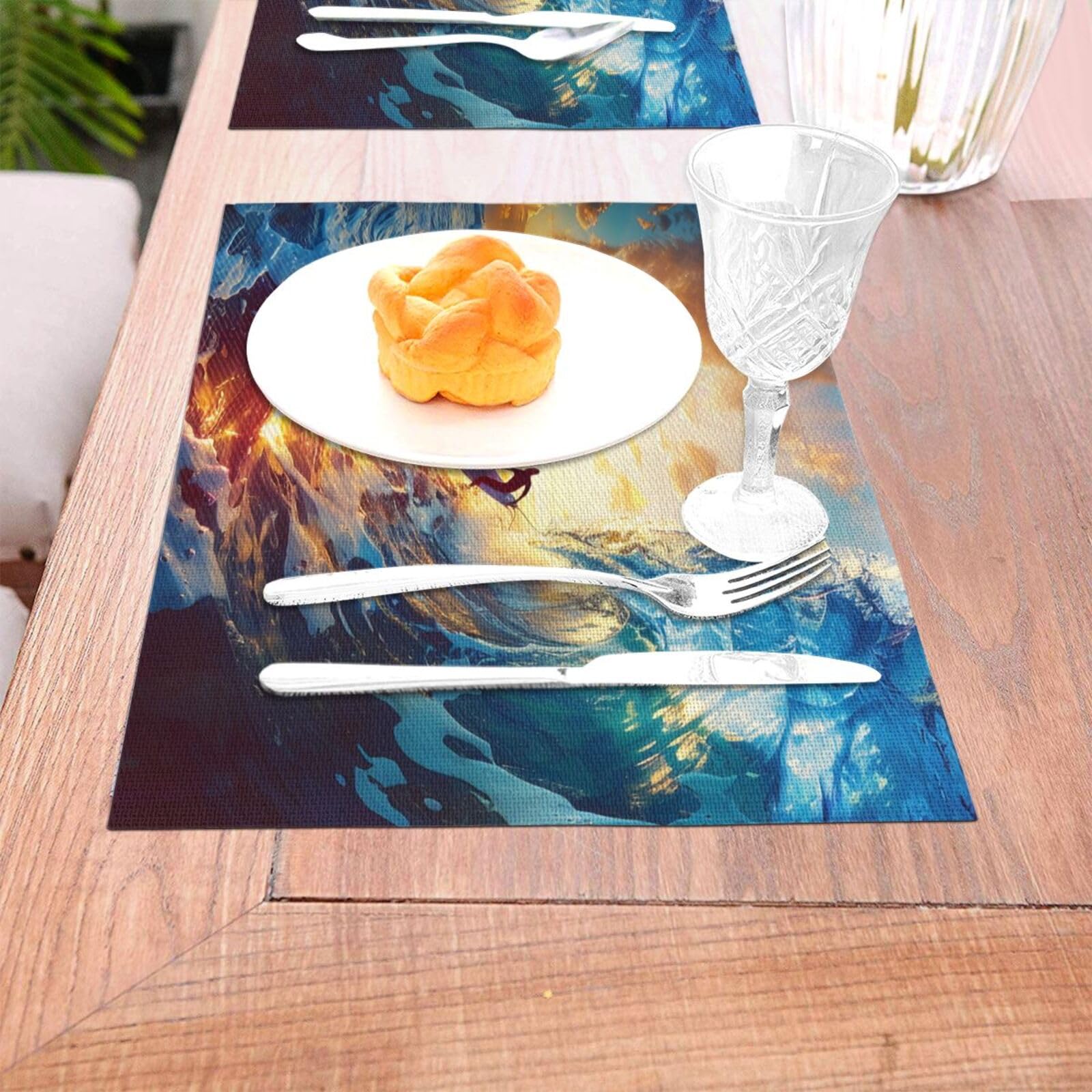 Set di 6 tovagliette stampate con paesaggio marino, in PVC, resistente al calore, per cucina, tavolo da pranzo, per interni ed esterni, 45 x 30 cm