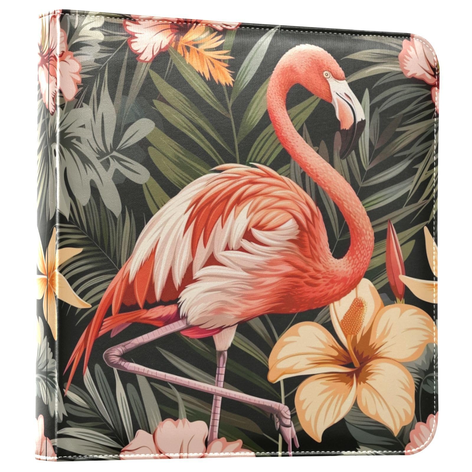 JIPONI Flamingo and Flowers Large Photo Album, DIY Leather Cover Scrapbook Albums for 4x6 5x7 6x8 Pictures, Self Adhesive Memory Book for Wedding, Baby, Family