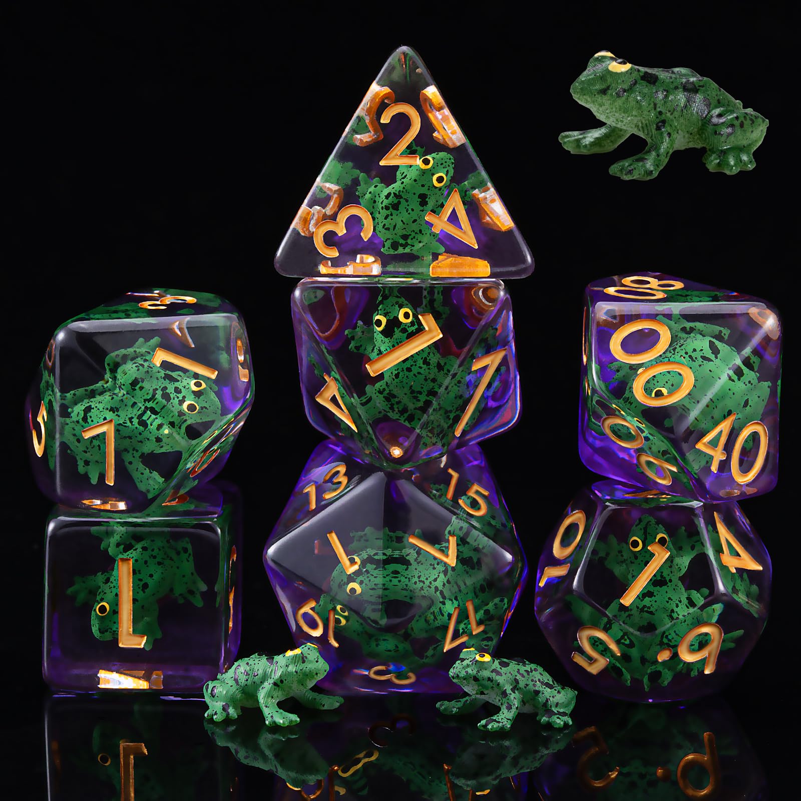 DND Resin Dice Set, Polyhedral D&D Frog Dice Inclusion Dice for Dungeons and Dragons MTG RPG (Frog)