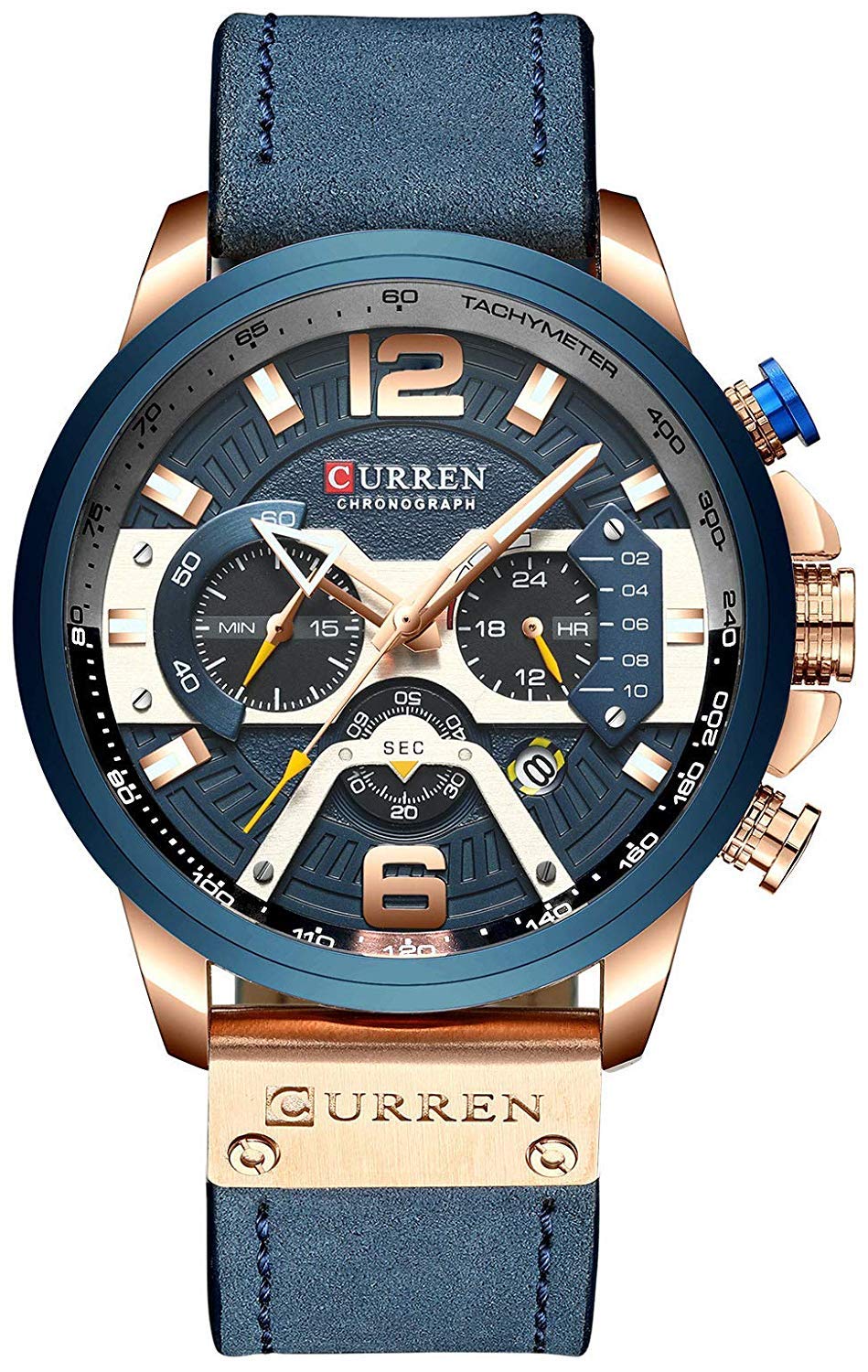 CURREN Mens Leather Watch Chronograph Fashion Military Multi-Function Waterproof Quartz Watch Leather Strap (Silver, Blue), Blue, Military (B07W5HVV3Y) Amazon Price History, Amazon Price Tracker