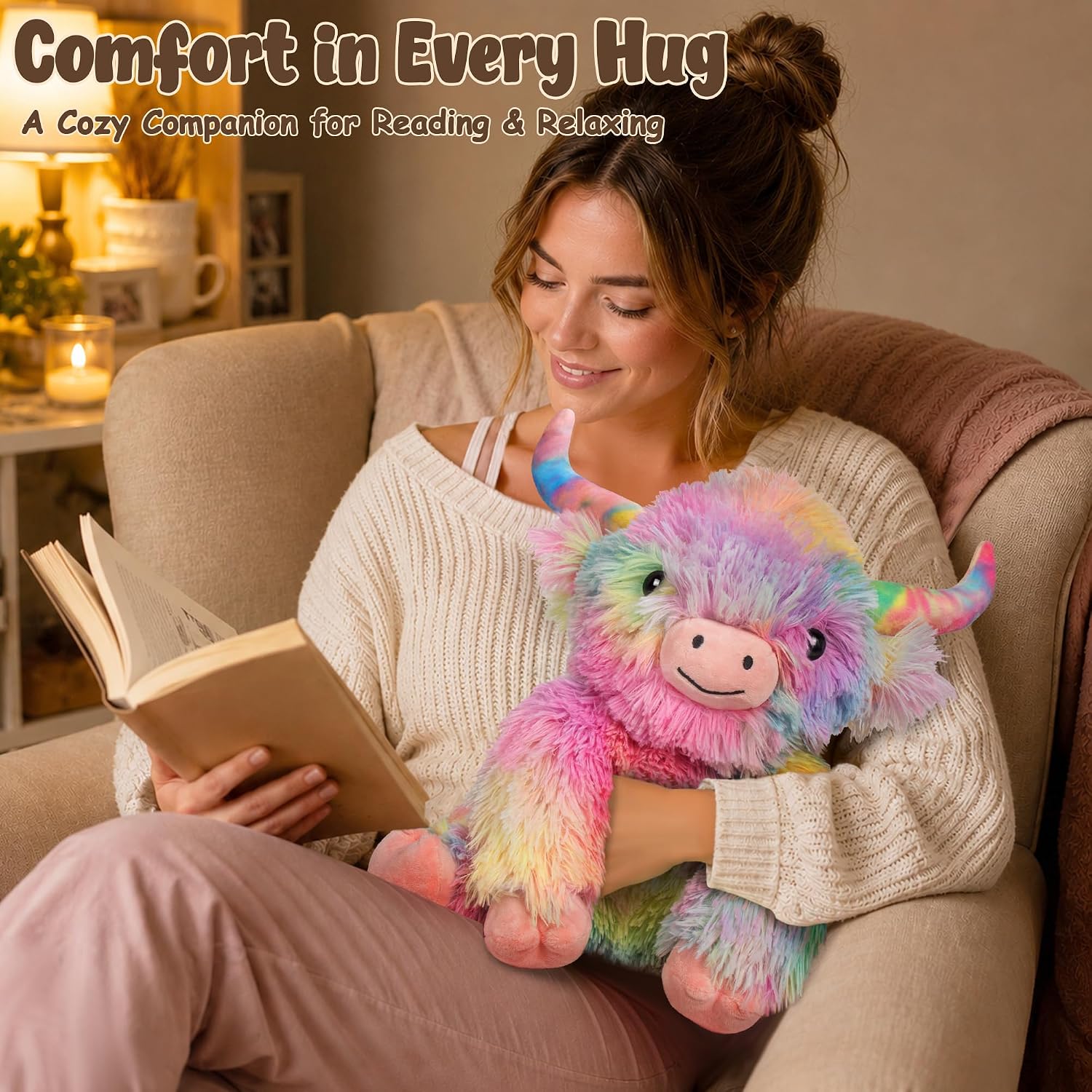 Wepop 5lbs Highland Cow Weighted Stuffed Animals 16in Highland Cow Plush image 3