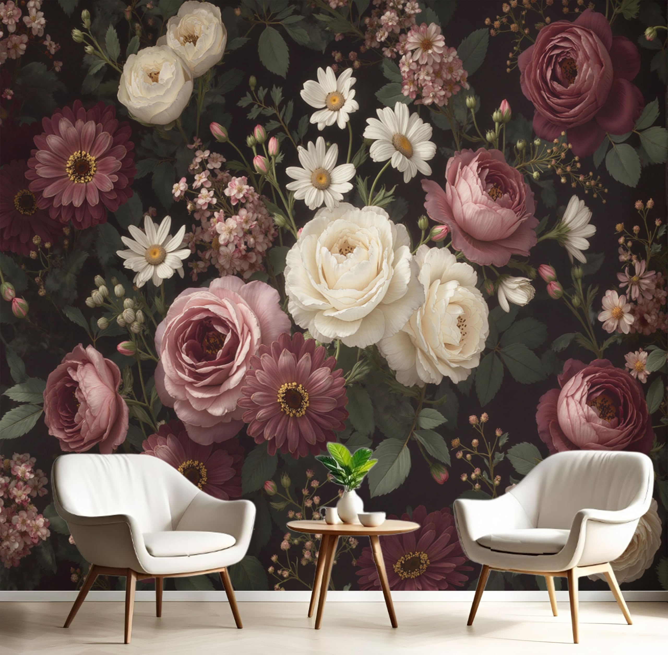 Papier peint panoramique soie bordeaux 400x280cm pivoine rose