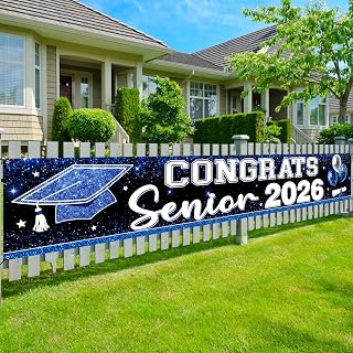 2026 Graduation Party Decorations, 9 4/5ft Congrats Grad Yard Sign Banner, Graduation Decor for Elementary High School College Parties Supplies (Senior Blue)