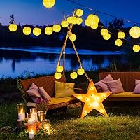 ALED LIGHT Napelemes LED Lampion Füzér - 30 Vízálló Meleg Fehér Lámpás, Kerti Dekoráció, 2 Világítási Móddal, Kültéri Használatra 2
