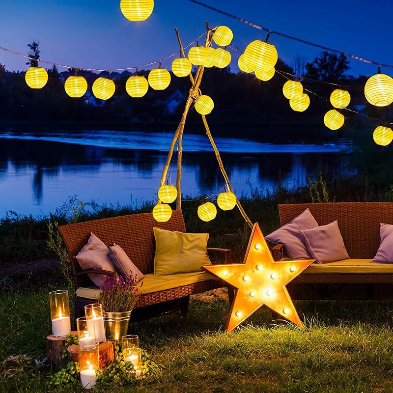 ALED LIGHT Napelemes LED Lampion Füzér - 30 Vízálló Meleg Fehér Lámpás, Kerti Dekoráció, 2 Világítási Móddal, Kültéri Használatra