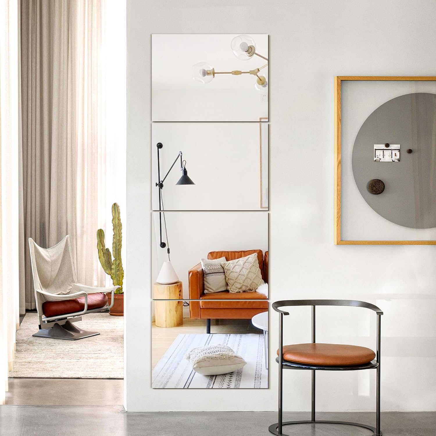 TRAHOME Wall Mirror Tiles, 16"x12"x4PCS Full Length Home Gym Mirror for Garage, Bedroom, Living Room, Over The Door