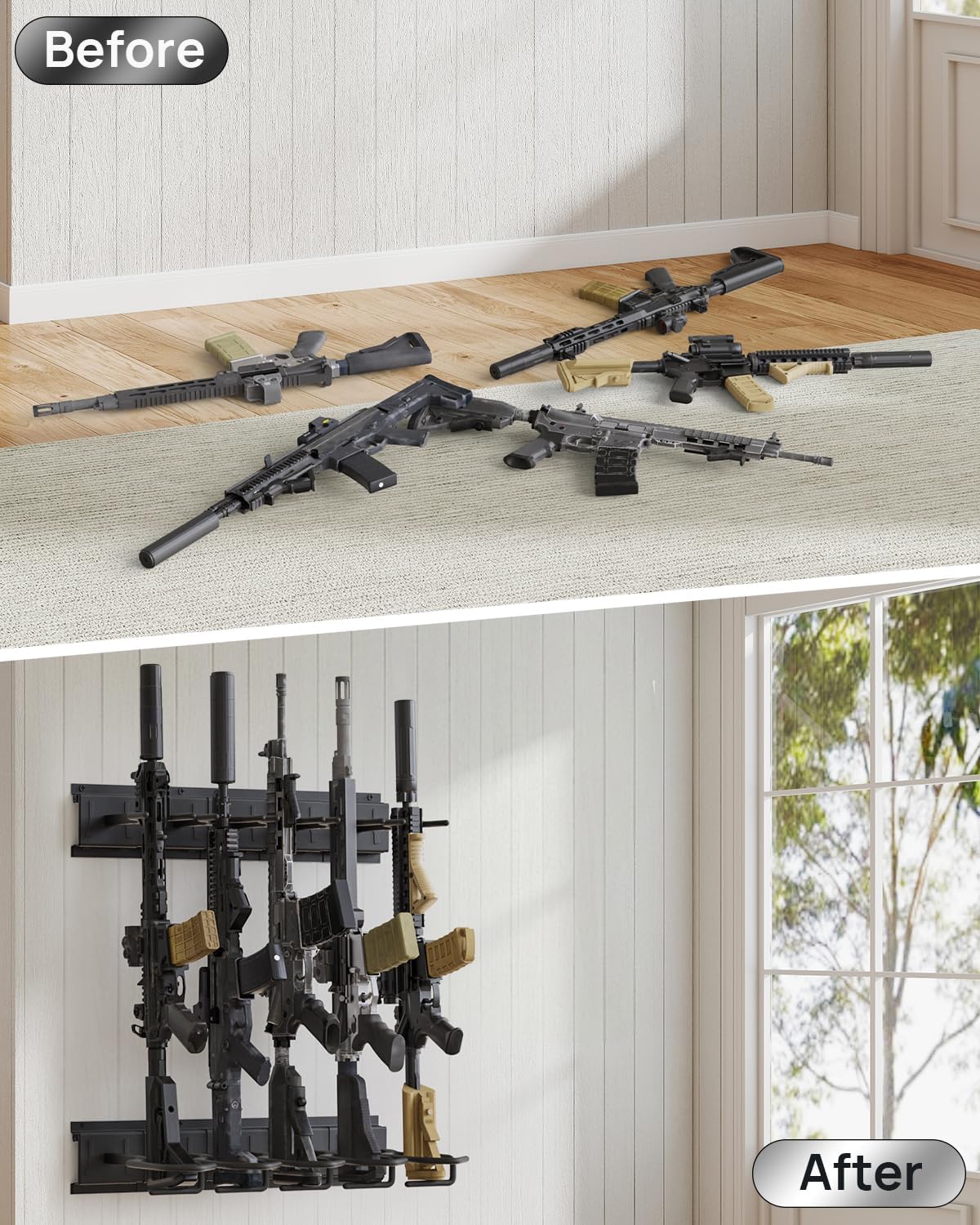 Gun Rack Wall Mount, Vertical Indoor Gun Racks for Wall, Aluminium Alloy 5-Slot Rifle Rack Stand for Secure Storage & Display
