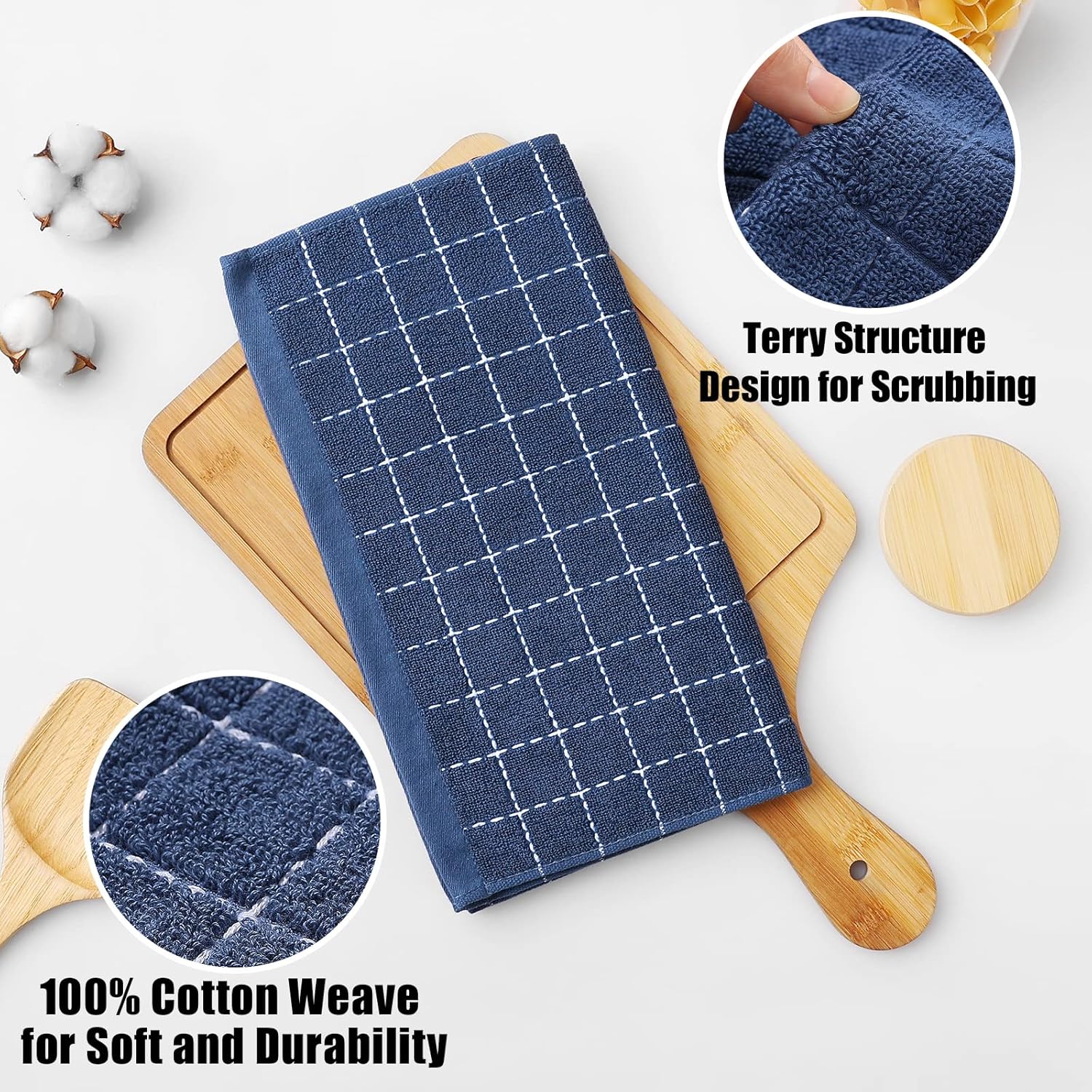 Homaxy 100% Cotton Terry Kitchen Dish Cloths, Ultra Soft and Absorbent Dish Towels for Kitchen, Suitable for Drying and Washing Dishes, 6 Pack, 12 x 12 Inches, Navy Blue - Image 2