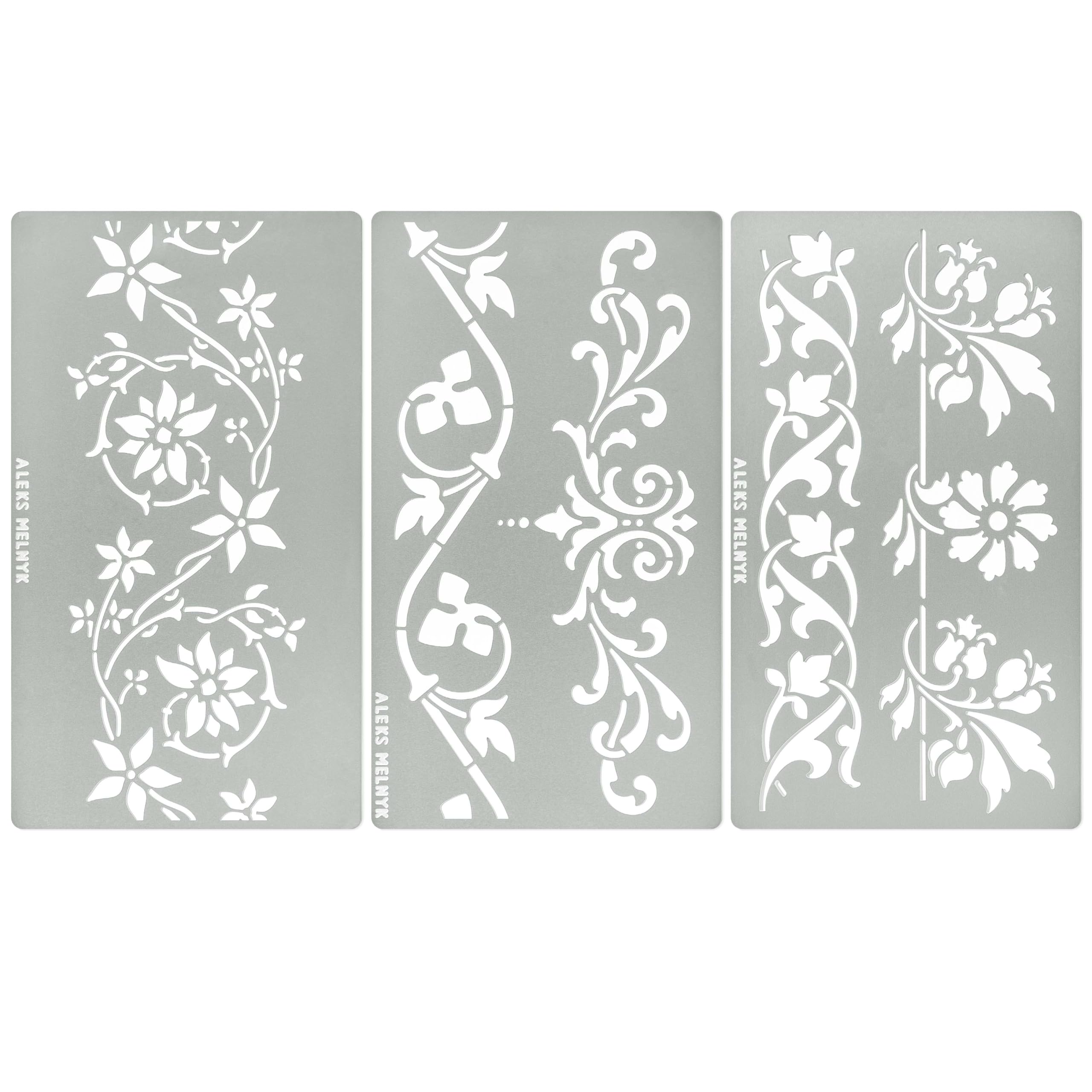 Aleks Melnyk No.510 Metal Stencils, Swirls, Ornaments, Flowers Vine, Patterns, Border, Small Stencils, 3 PCS, Templates for Wood Burning, Engraving,