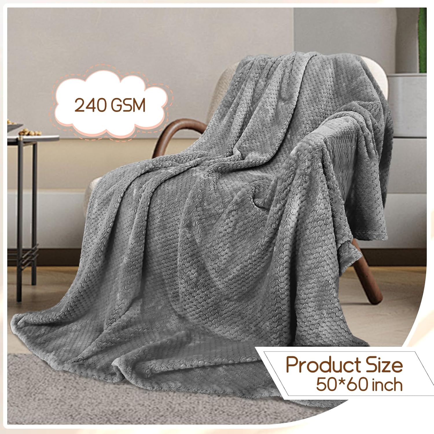 8 Pack Fleece Throw Blankets 50x60 in – Oeko-TEX Standard 100 Certified, 240GSM Ultra Soft Plush for Bed/Couch, No Shedding, Waffle Texture (Dark Gray)
