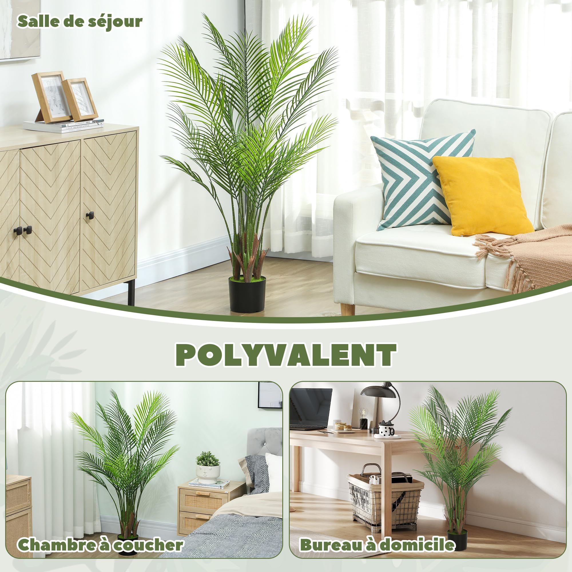 HOMCOM Plante Artificielle intérieure 120 cm, Palmier Arbre Artificiel avec Flocage et Pot en Plastique, Fausse Plante décoration pour Maison, Salon, Bureau, Chambre, Vert