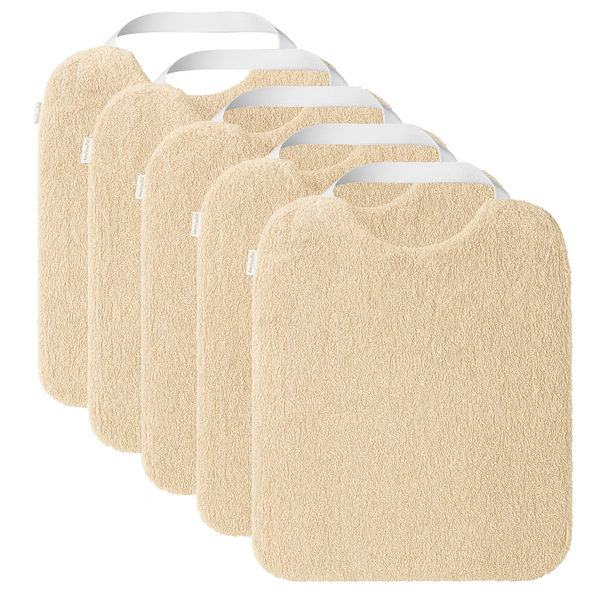 Amarsupiel Pack de 5 Baberos Rizo Bebe Impermeables | Con Goma al Cuello Fáciles de Poner y Quitar | Impermeables y Absorbentes, Perfectos para la Guarderia - Algodón 100%