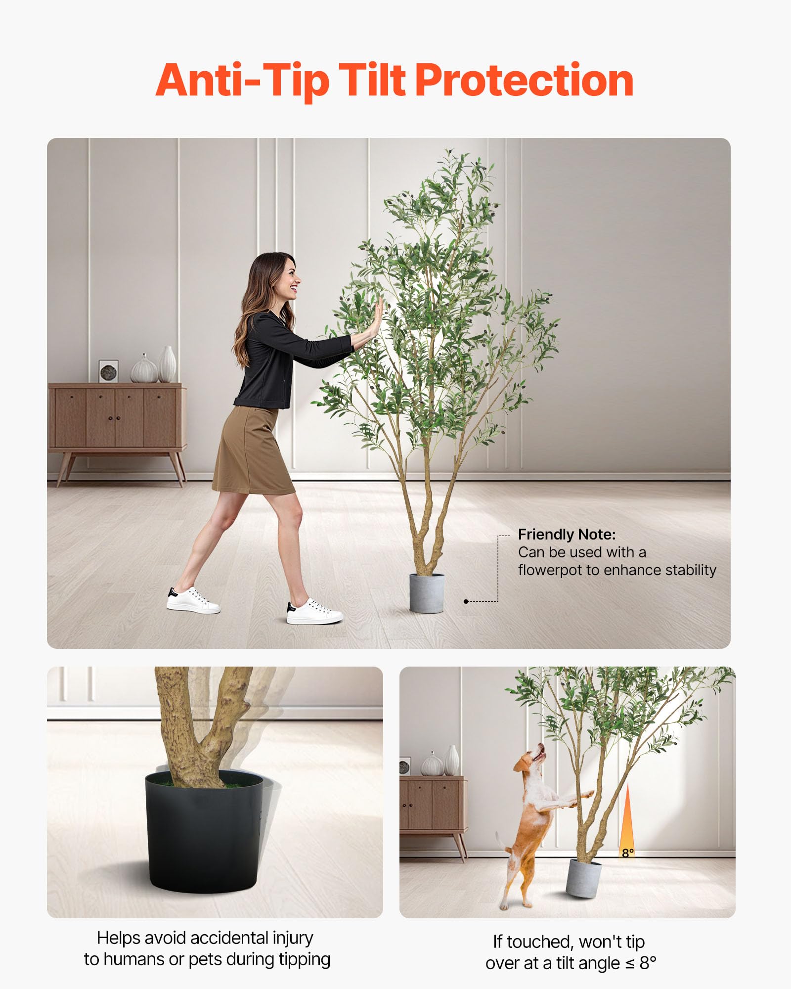 VEVOR Arbre Artificiel 2,4 m Olivier avec Pot Noir Faux Arbre Décoration Intérieur