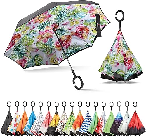 Paraguas invertido Sharpty resistente al viento paraguas invertido paraguas para mujer con protección UV paraguas invertido con mango en forma de C