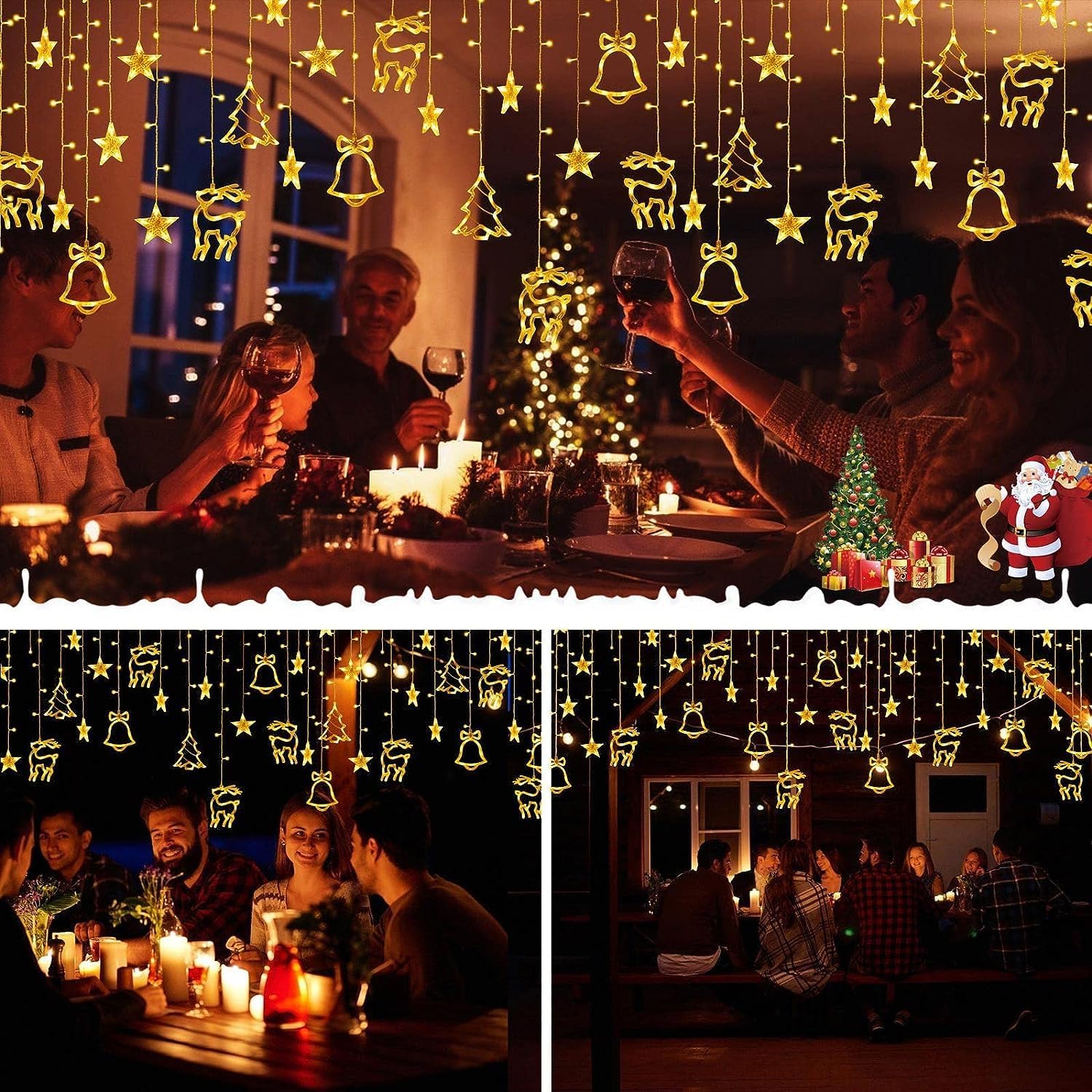 ELEUTH Tenda Luminosa Natale con 12 Stelle LED,138LED Luci di Natale da Esterno Interno IP44 Luci di Natale Catena Luminosa con 8 Modalità per La Casa,Balcone,Finestra,Giardino Decorazioni Natalizie