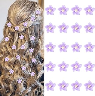 YISSION Mini Lily Flower Hair Clips and Barrettes - 20 Cute Small Bridal Hair Accessories for Girls, Women, and Weddings in Purple