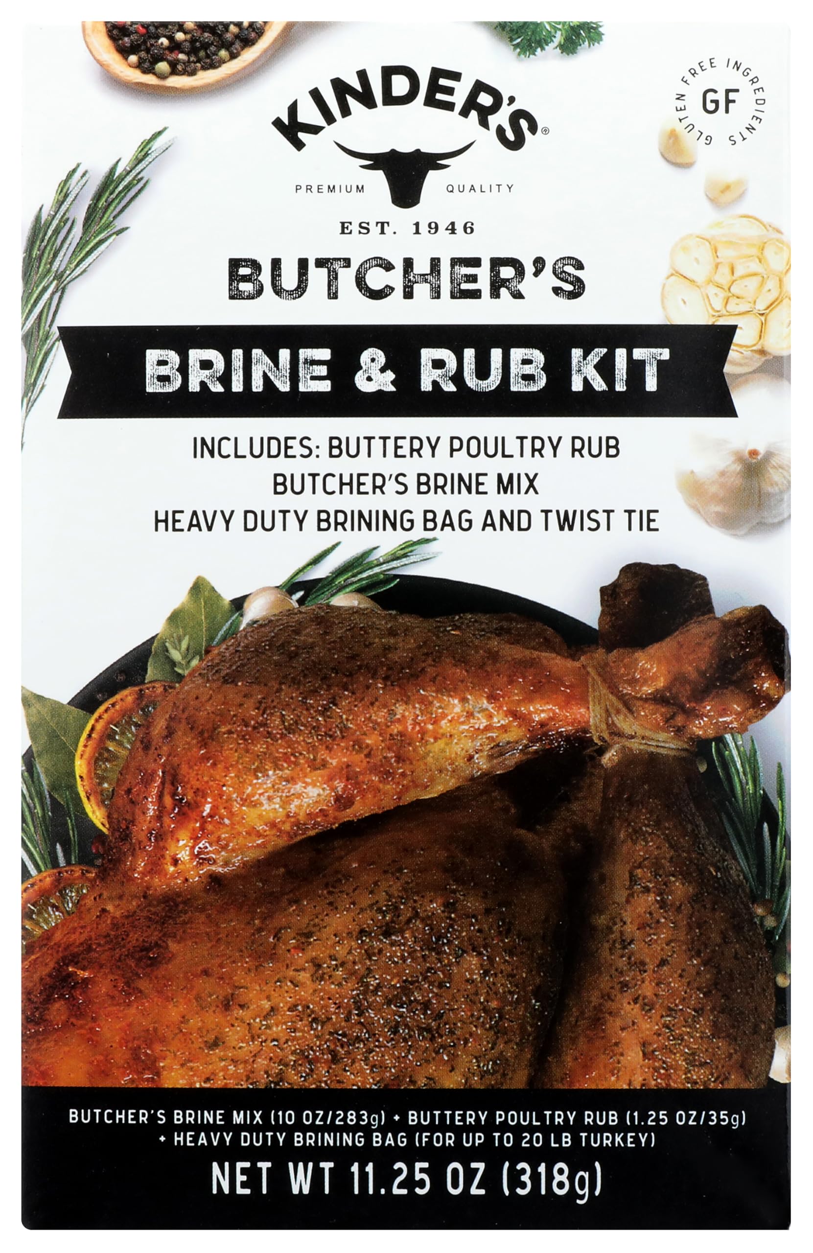 Kinder's Butcher's Brine Kit, Includes Buttery Poultry Rub, Butcher's Master Mix and Heavy Duty Bag for up to a 20lb Turkey, 11.25oz Kit