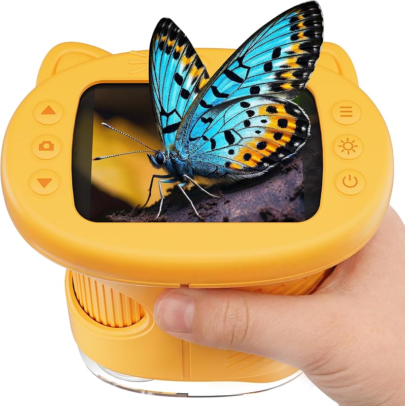 1000X Digital Microscope for Kids Handheld, 4K 2.4" IPS Screen Portable Mini Pocket Microscope 2MP Camera, STEM Educational Toy Birthday for Boys Girls Ages 3-6 6-12,Yellow