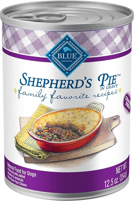 Ração úmida para cães adultos Blue Buffalo Family Favorites com carne bovina e molho, 12 latas de 354 g