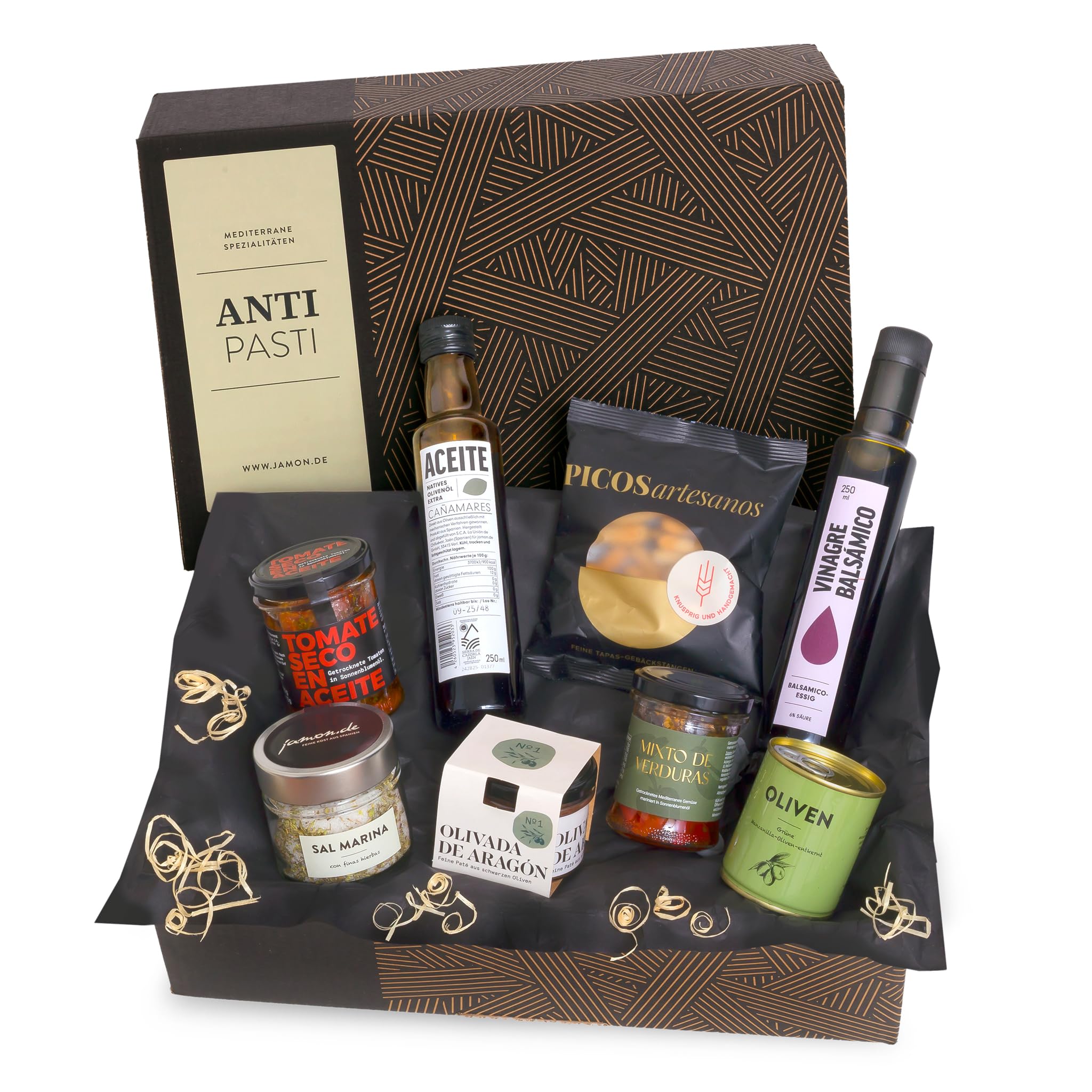 Antipasti Vegane Delikatessen-Präsentbox Mediterran Genießen mit Olivenöl Extra Balsamico Meersalz Geschenkidee GESCHENKVOLL