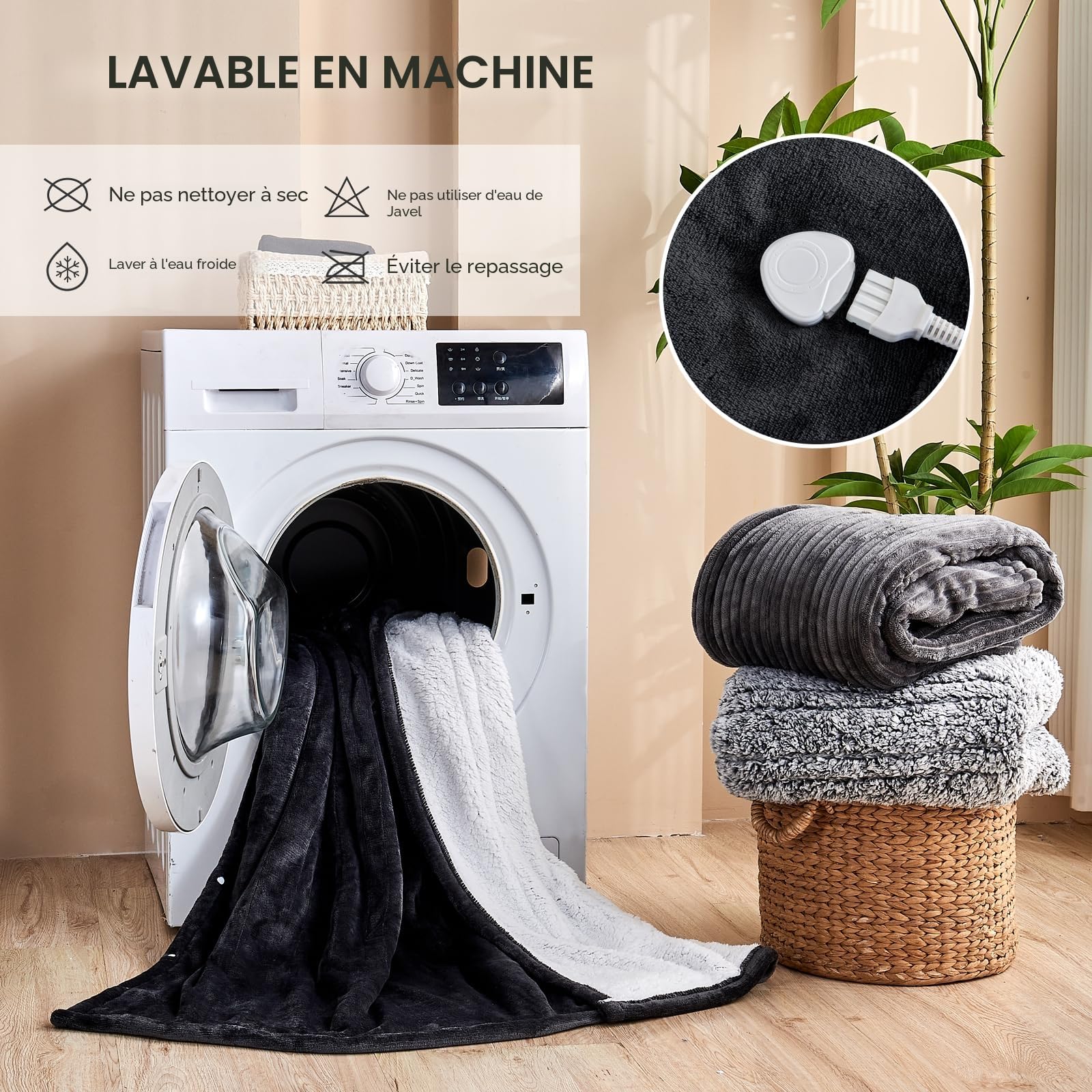 Couverture chauffante, avec arrêt Automatique, 130 x 180 cm, 10 Niveaux de Chauffage, minuterie d'arrêt Automatique jusqu'à 8 Heures, Protection Contre la surchauffe, Lavable en Machine