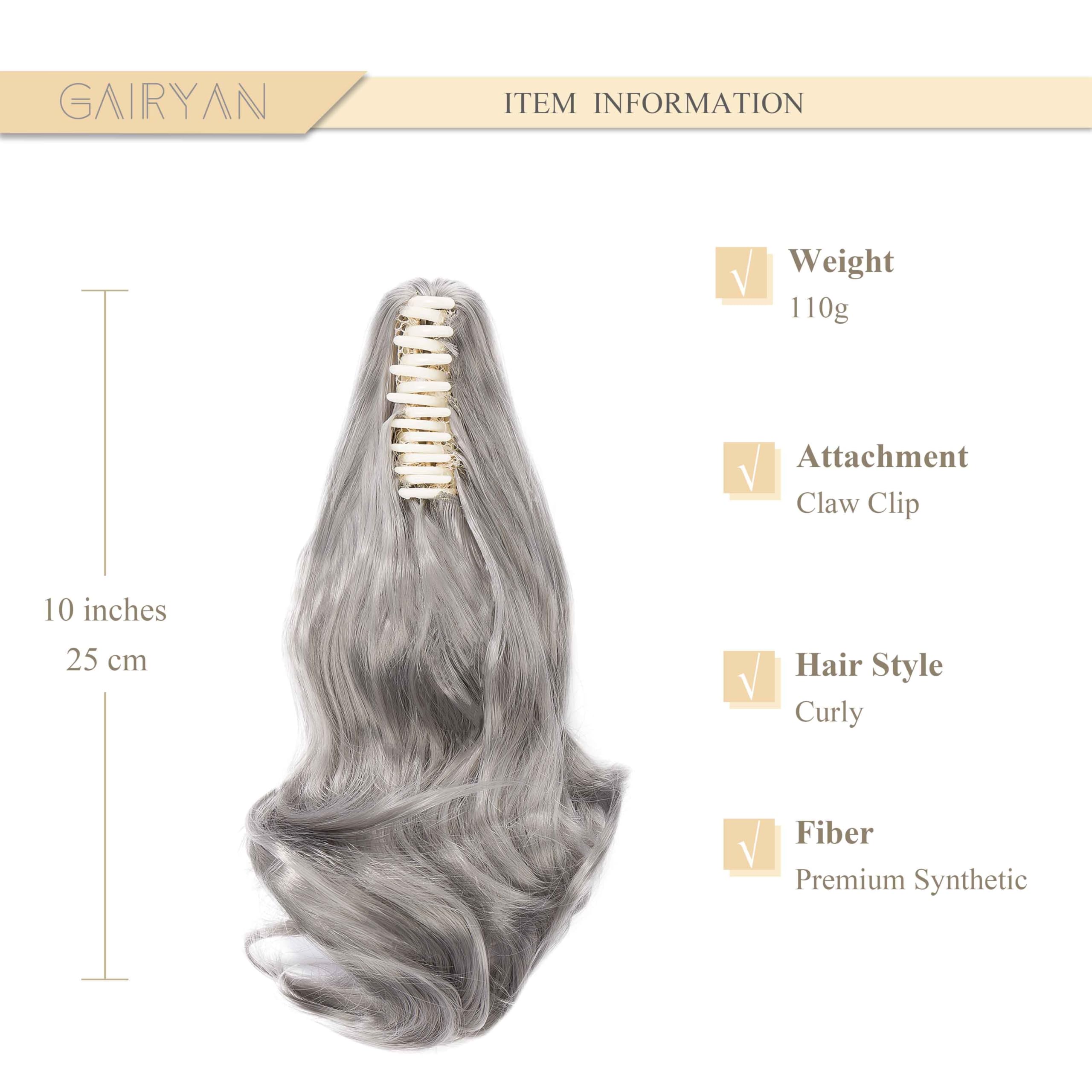 Gairyan 10" Clip in Ponytail Hair Extensions Curly Ponytail Extension Claw on Pony tails Wavy Synthetic Hairpieces for Women Real Natural Short Wave Dark Gray - Image 2