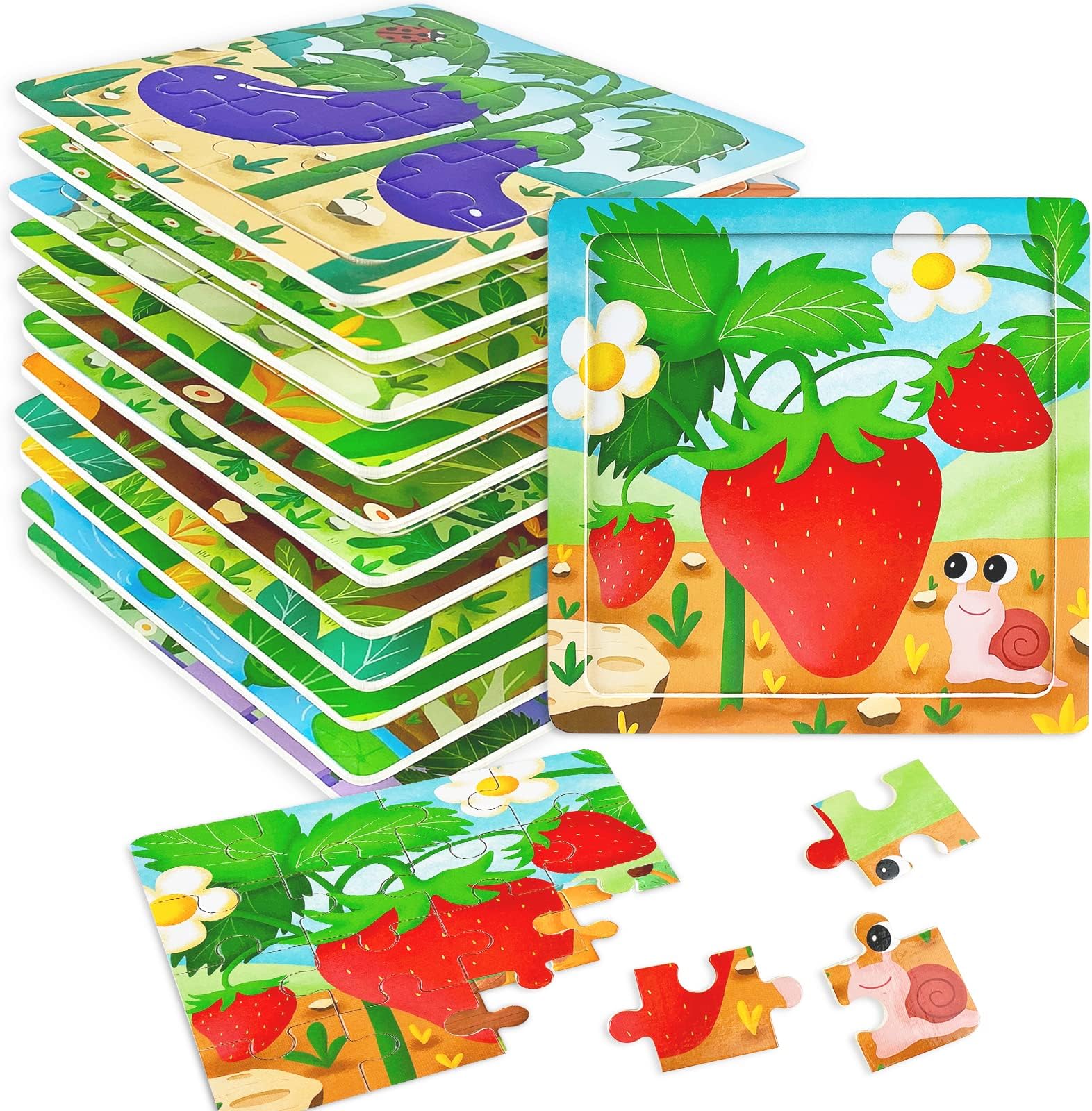 Puzzles for Kids Ages 3-5, 20 Piece Fruit Colorful Wooden Puzzles for 3 4 5 6 Boys and Girls Toddler Children Learning Educational Puzzles Toys (12 Pack Puzzles)