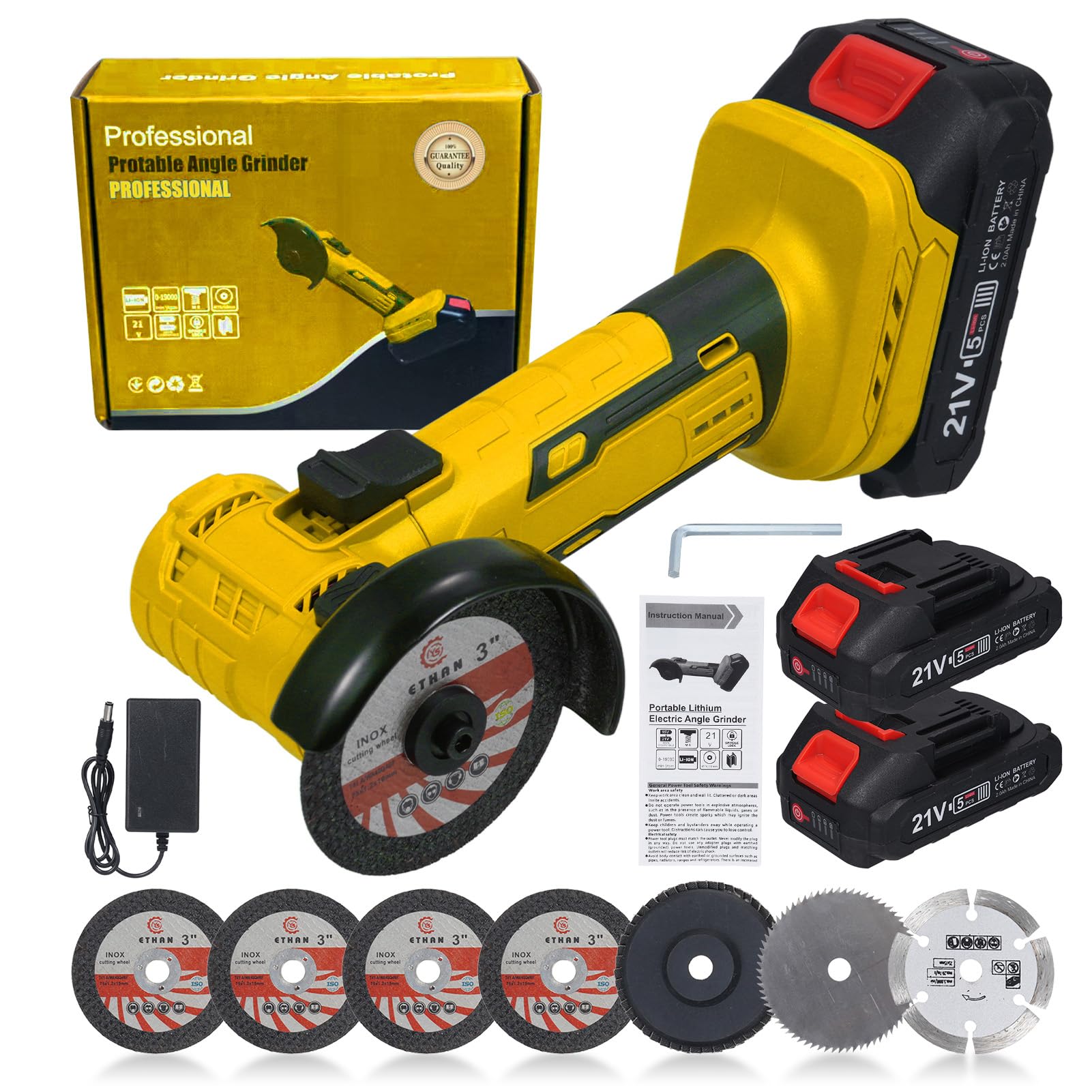Mini Smerigliatrice a Batteria, Smerigliatrice Angolare Senza Fili, | 19000RPM 2x2000mAh Batterie con 7 Mole per Decorazione Interna, Senza Spazzole, Scanalatura di Pannelli a Parete e Taglio